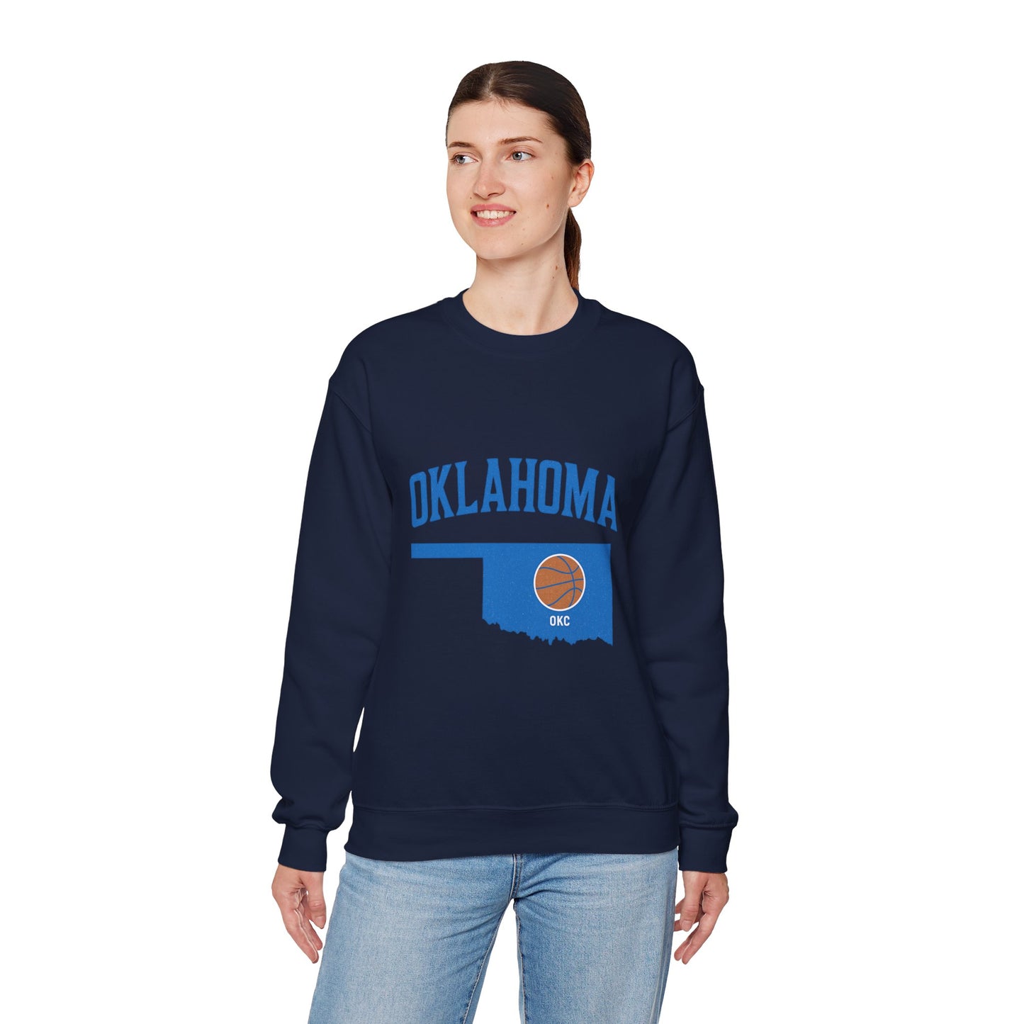 Oklahoma Basketball Sweatshirt | OKC State Outline Pullover | Blue and Orange Game Day Crewneck | Retro Oklahoma Sports Sweater
