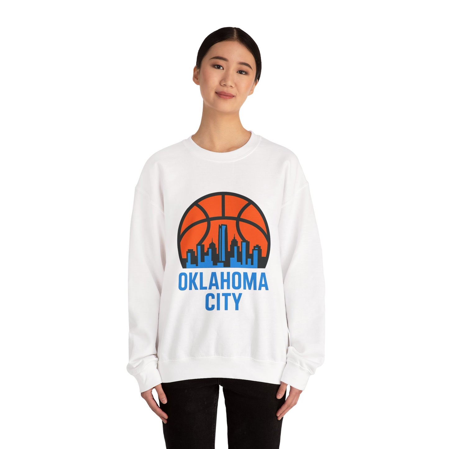 Oklahoma City Basketball Sweatshirt | Blue & Orange Skyline Pullover