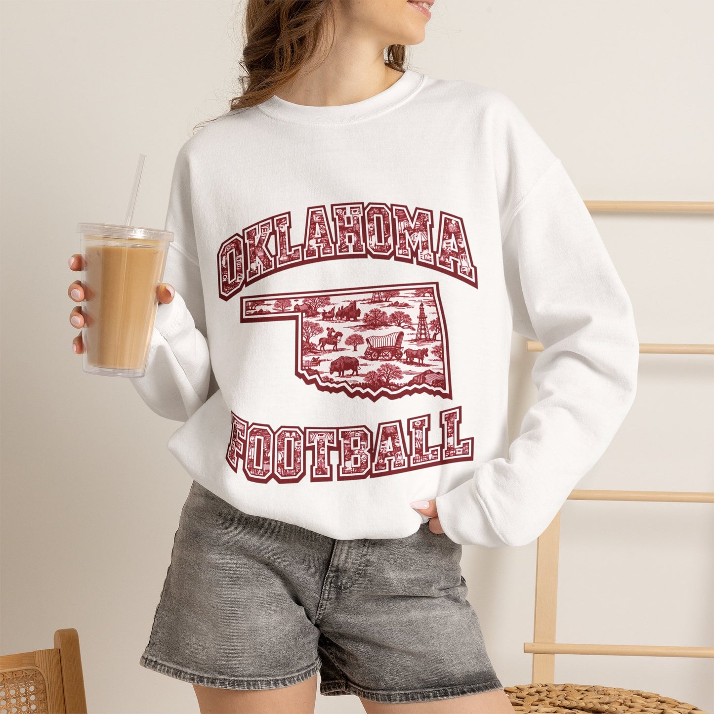 Oklahoma Football Sweatshirt, Oklahoma State Toile Crewneck, Crimson Game Day Sweatshirt, Oklahoma Fan Gift, Vintage Football Crewneck, sooner