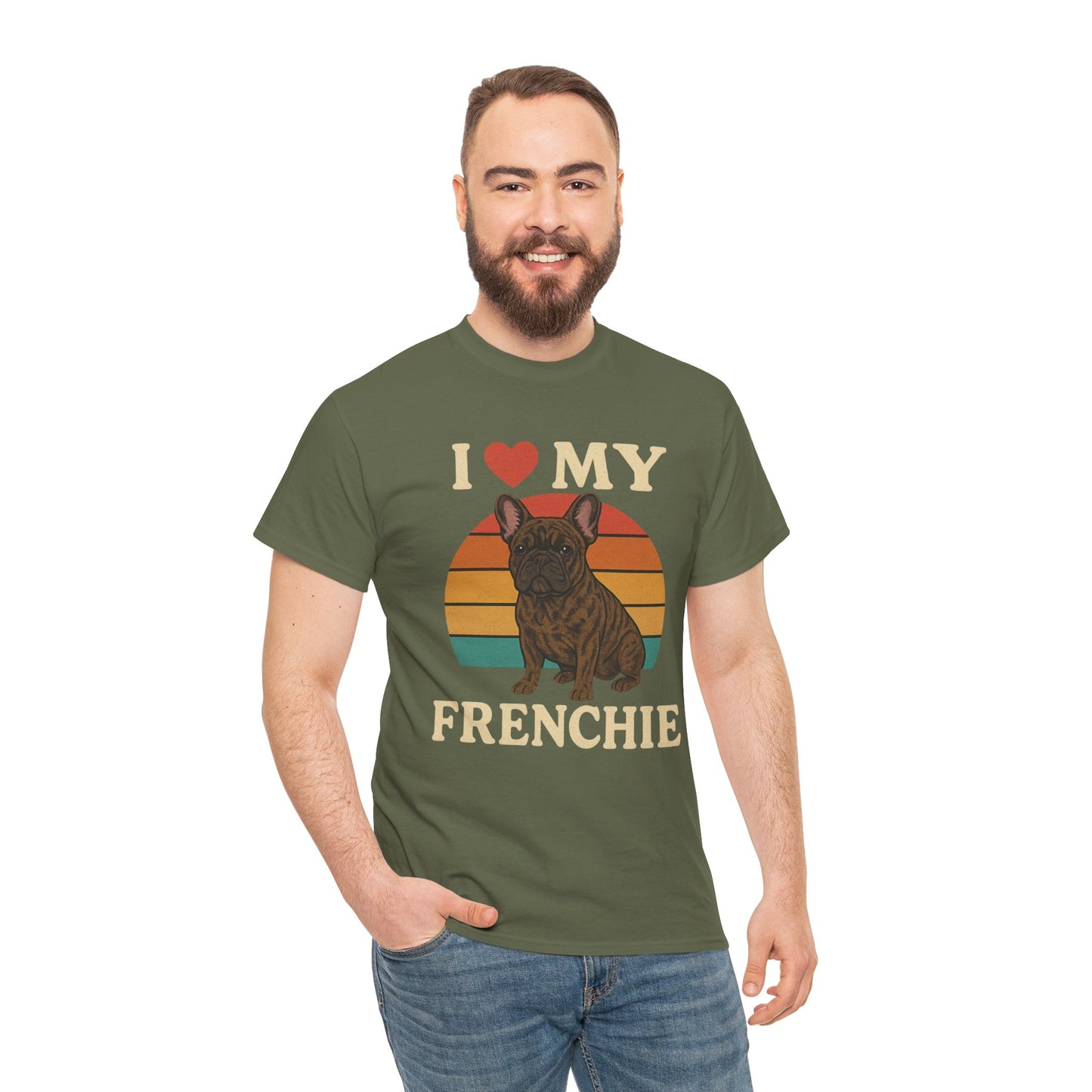I Love My Frenchie T-Shirt | Retro French Bulldog Tee | Vintage Dog Lover Gift | Frenchie Mom & Dad Shirt | Brindle Bulldog Graphic Top