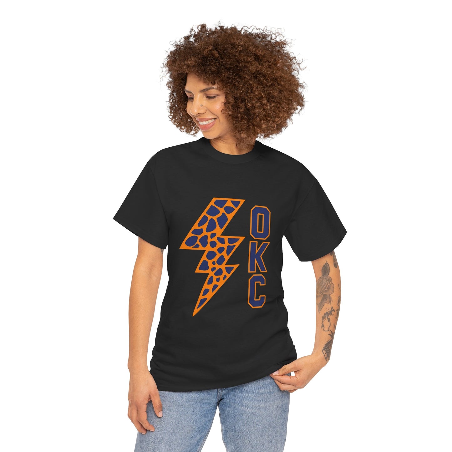 OKC Leopard Lightning Bolt T-Shirt | Oklahoma City Basketball | Blue & Orange Game Day Tee