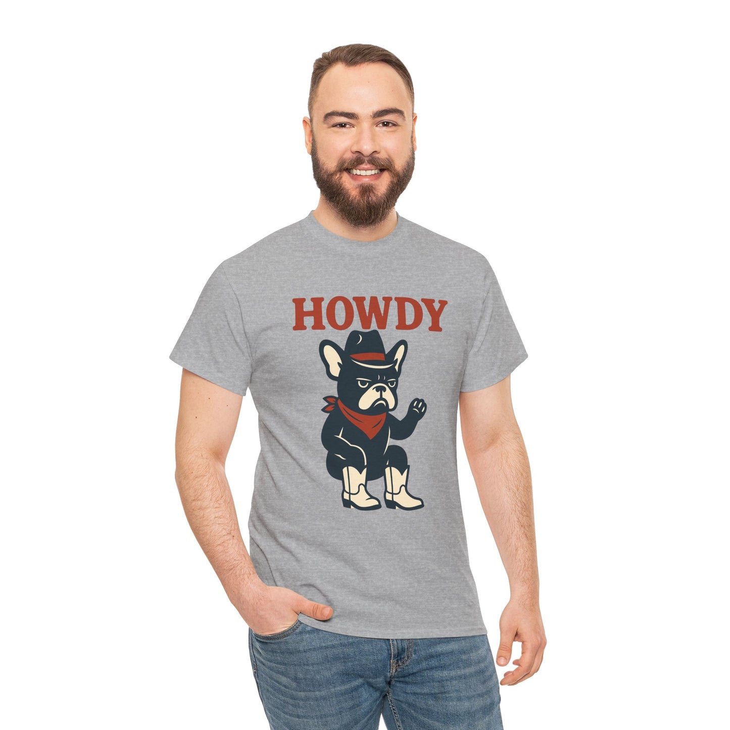 Howdy Frenchie T-Shirt | Cowboy French Bulldog Tee | Western Dog Lover Shirt | Cute Rodeo Pet Gift | Funny Frenchie Cowboy Graphic Tee