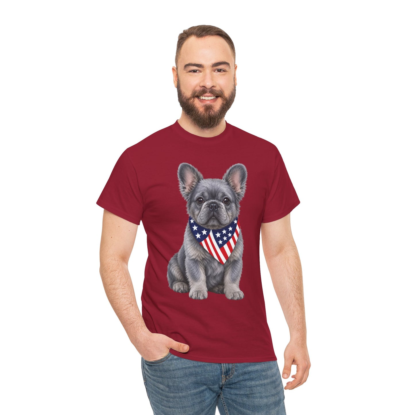 Patriotic Fluffy French Bulldog Shirt, Fluffy Frenchie American Flag Tee, Fourth of July Dog Lover Shirt, USA Fluffy Frenchie Gift