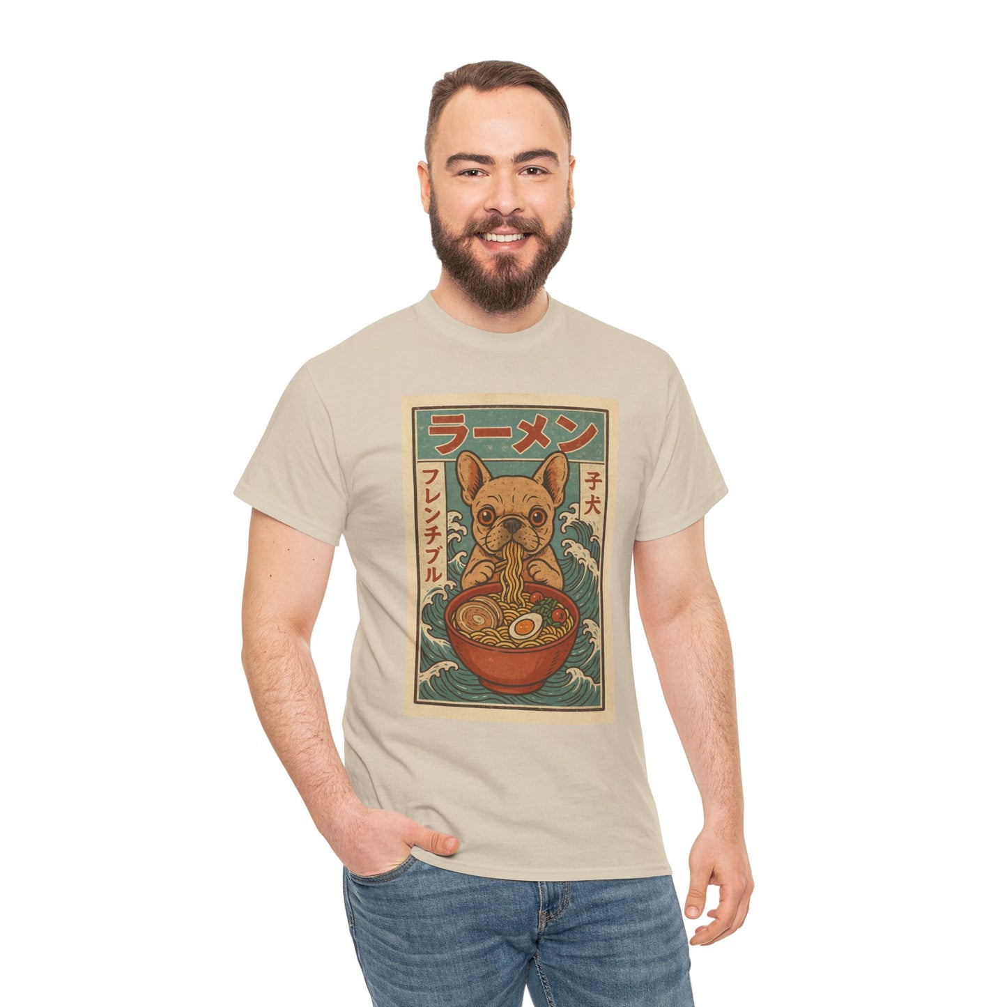 Frenchie Ramen T-Shirt – Vintage Japanese Poster Style French Bulldog Tee, Retro Dog Lover Shirt, Cute Anime-Inspired Gift