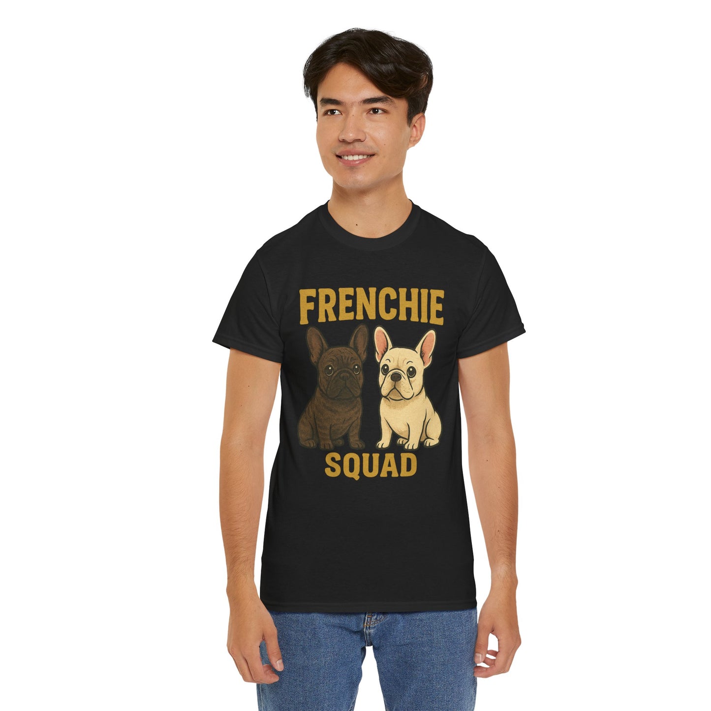 Frenchie Squad T-Shirt | Matching French Bulldog Lover Tee | Retro Dog Mom & Dad Shirt | Cute Frenchie Crew Top | Brindle & Cream Bulldog Graphic