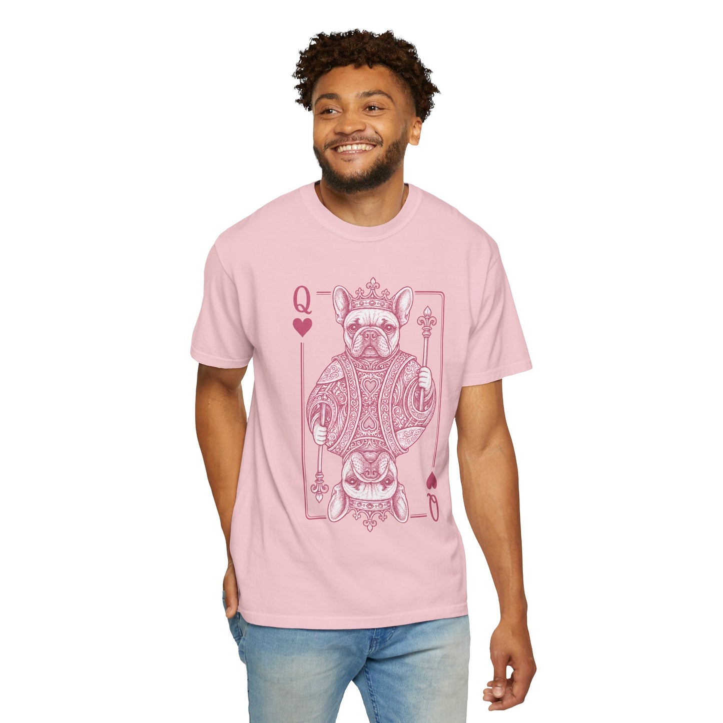 Queen of Hearts French Bulldog Shirt, Frenchie Queen Playing Card Tee, Dog Mom Gift, Cute French Bulldog Graphic Shirt, Royal Frenchie T-Shirt