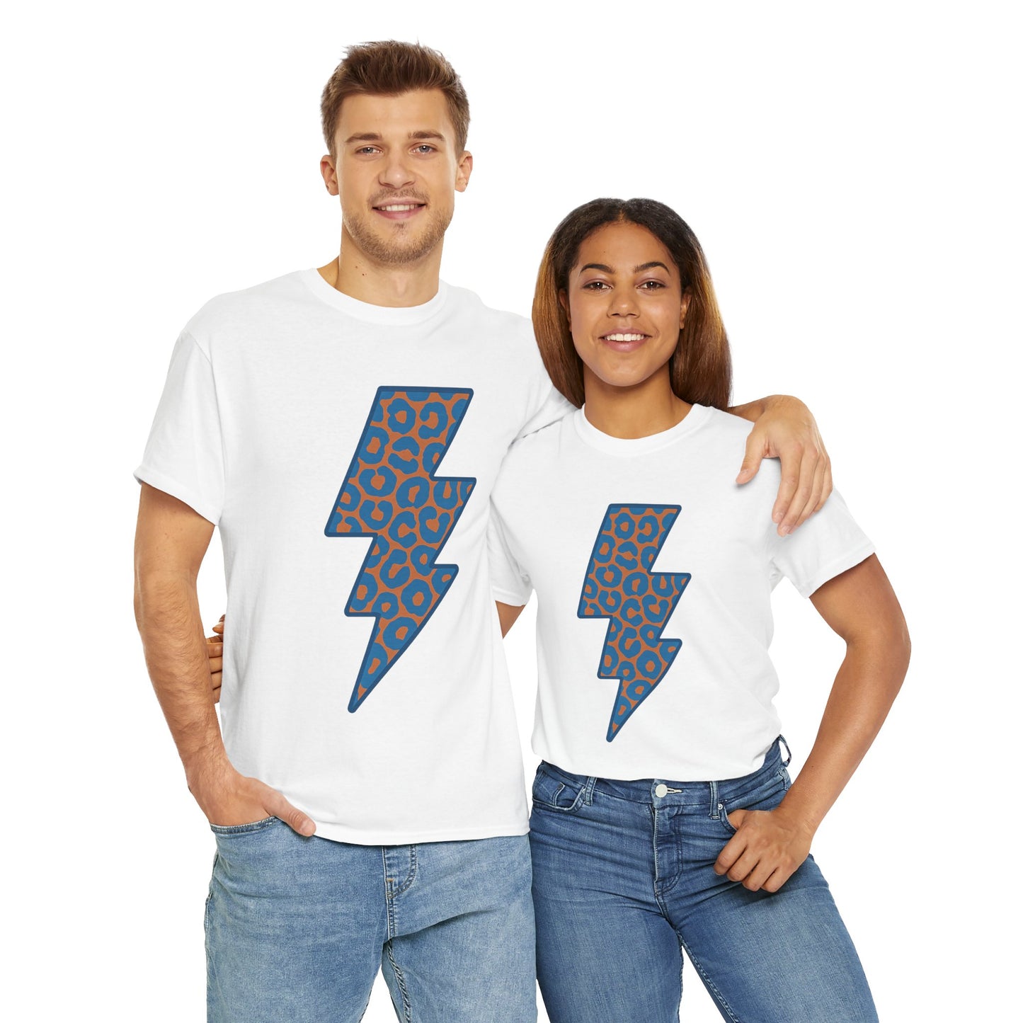 Blue Leopard Lightning Bolt T-Shirt | OKC Thunder Inspired Shirt | Orange & Blue Game Day Tee | Retro Lightning Graphic