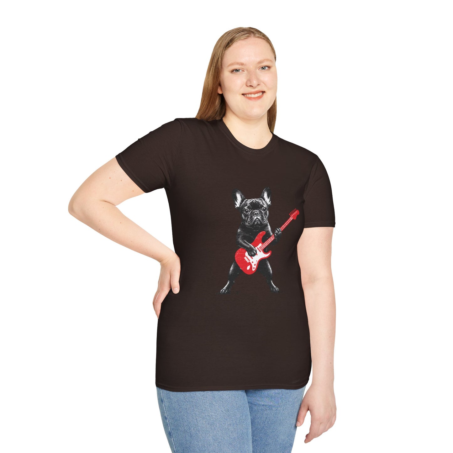 French Bulldog Guitar Shirt, Rocker Frenchie Tee, Frenchie Guitar T-Shirt, Music Lover Dog Shirt, Rock and Roll French Bulldog Gift, Guitar Player Frenchie Tee