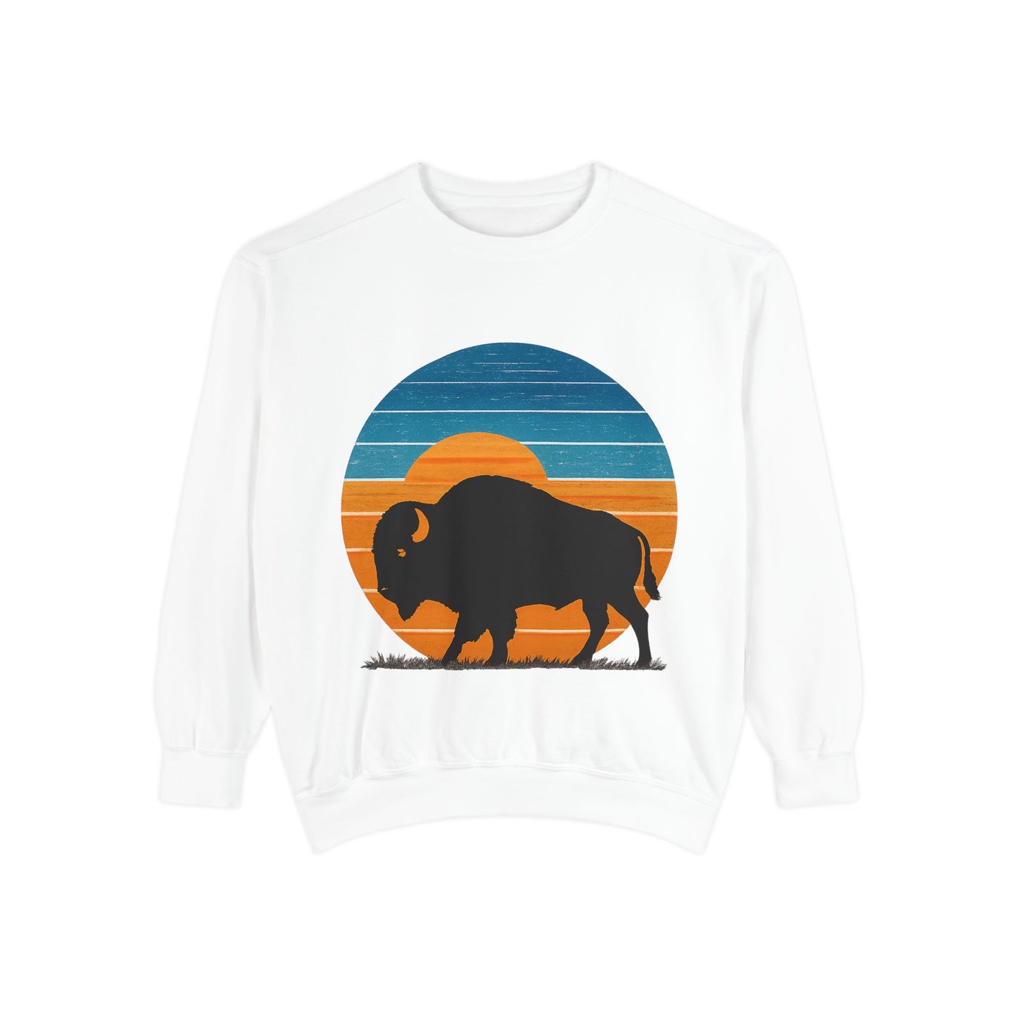 Oklahoma City Basketball Sweatshirt | Sunset Bison Pullover | Retro OKC Game Day Crewneck | Blue & Orange Thunder Inspired Sweater