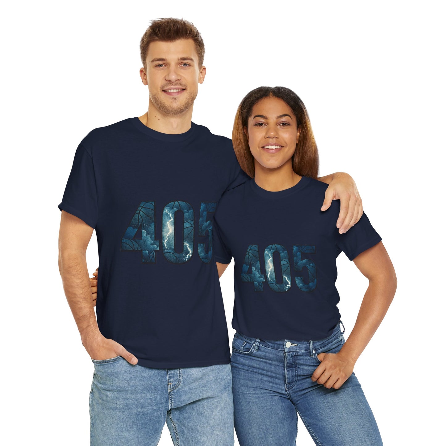 405 Thunder Lightning Tee | OKC Basketball Shirt | Oklahoma Area Code Shirt | Orange & Blue Thunder Fan Graphic Tee | Local Pride Shirt