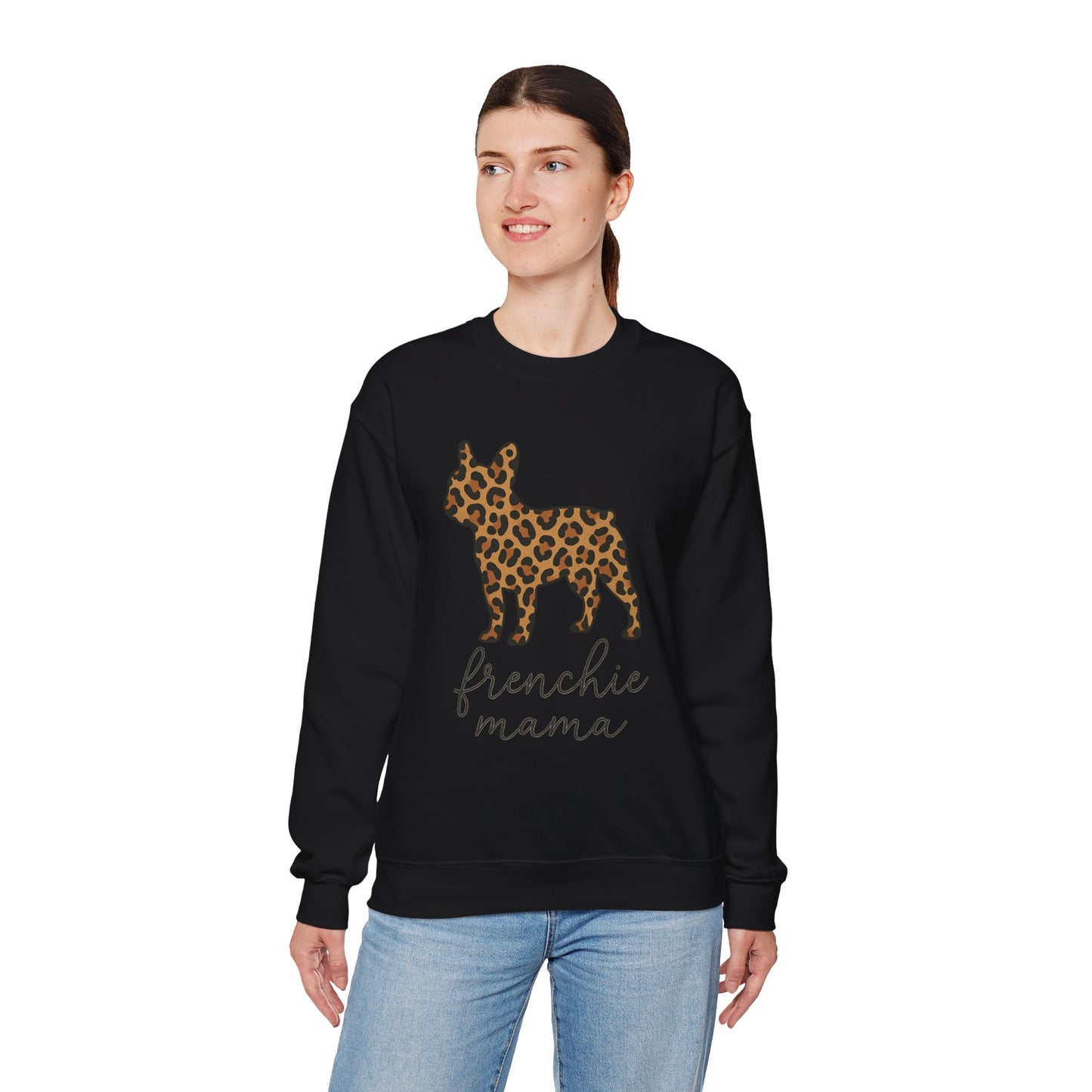 Frenchie Mama Leopard Print Sweatshirt | French Bulldog Mom Crewneck | Cheetah Print Frenchie Sweater | Dog Mom Gift | Cute Animal Print Pullover