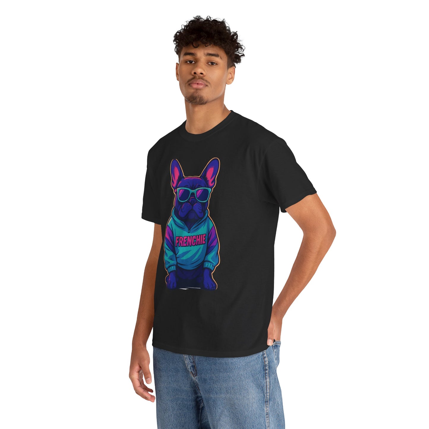 Vaporwave Frenchie T-Shirt | Retro Neon Dog Graphic | 80s Style French Bulldog Tee | Colorful Streetwear Gift for Dog Lovers | Cool Pet Apparel