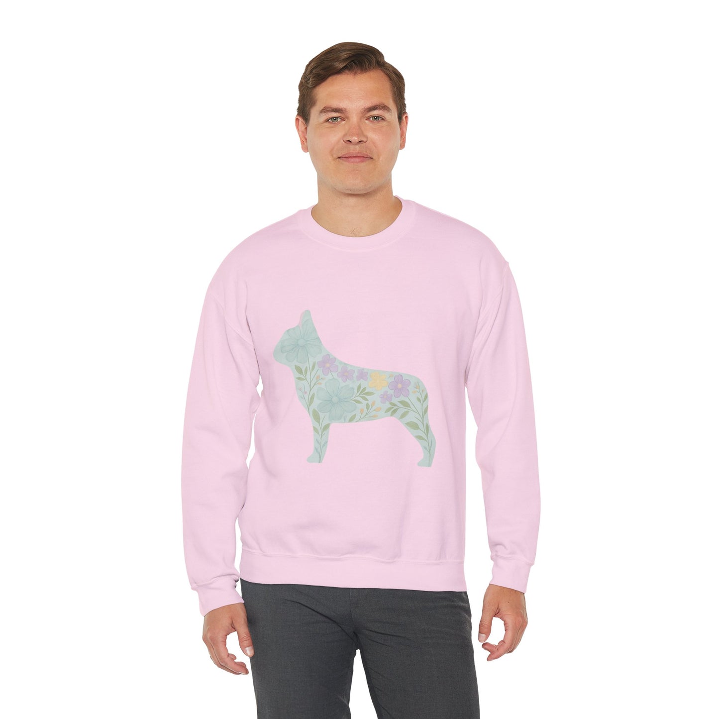 Floral Frenchie Sweatshirt | Pastel French Bulldog Pullover | Feminine Dog Lover Crewneck | Soft Pink Flower Silhouette Sweater
