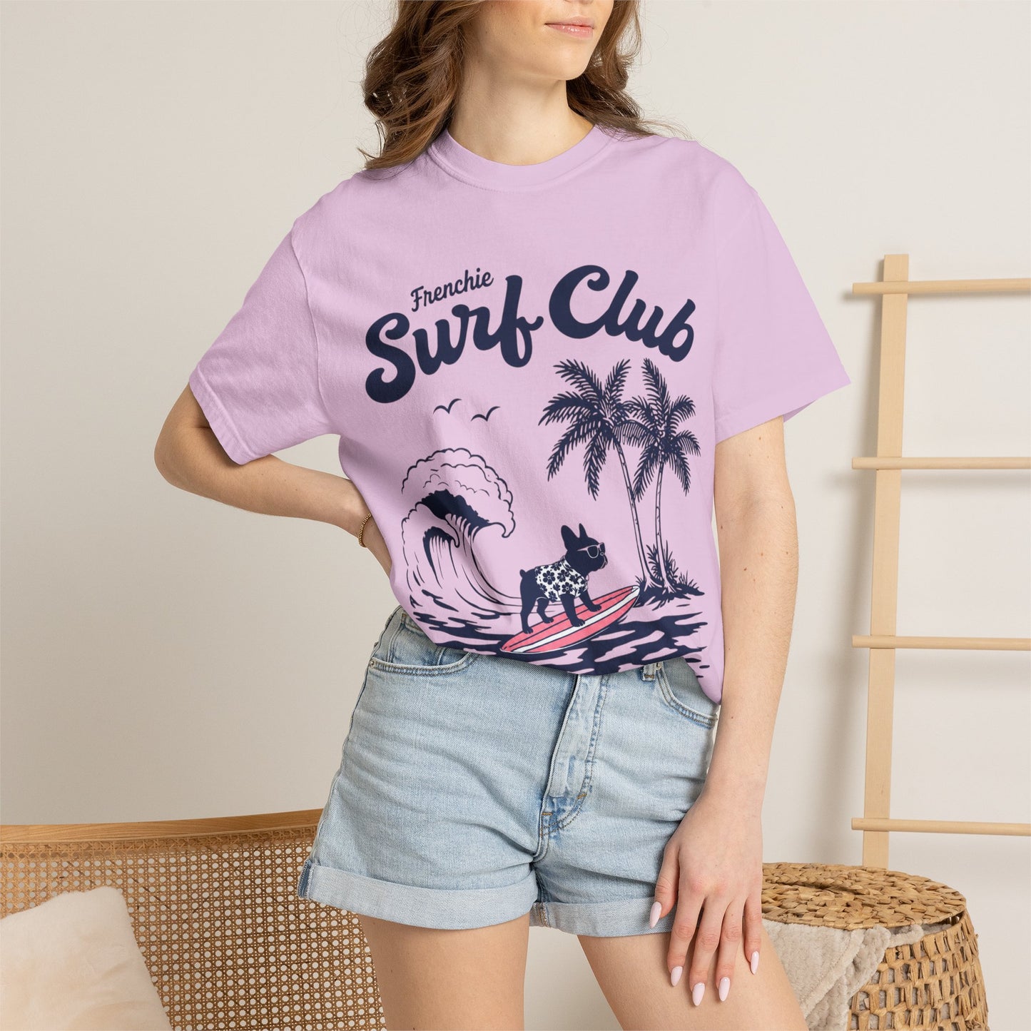 Frenchie Surf Club Shirt, Surfing French Bulldog Tee, Beach Frenchie Shirt, Summer Dog Lover Shirt, Coastal French Bulldog Gift