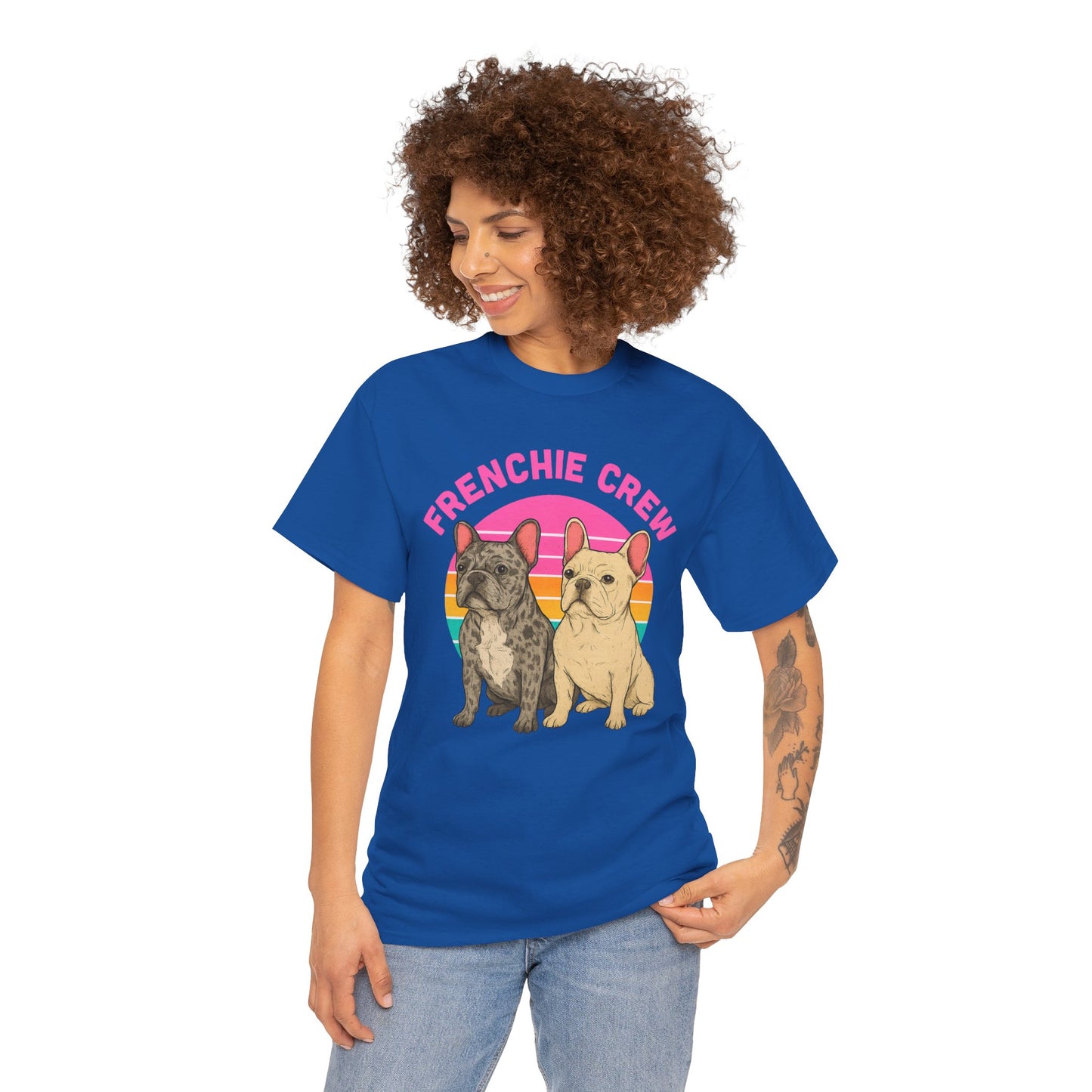 Frenchie Crew T-Shirt | Retro French Bulldog Tee | Merle & Cream Frenchie Dog Lover Shirt | Cute Gift for Frenchie Moms & Dads