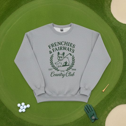 Frenchies & Fairways Sweatshirt | Golf Inspired French Bulldog Pullover | Country Club Retro Crewneck | Dog Lover Golf Gift Sweater