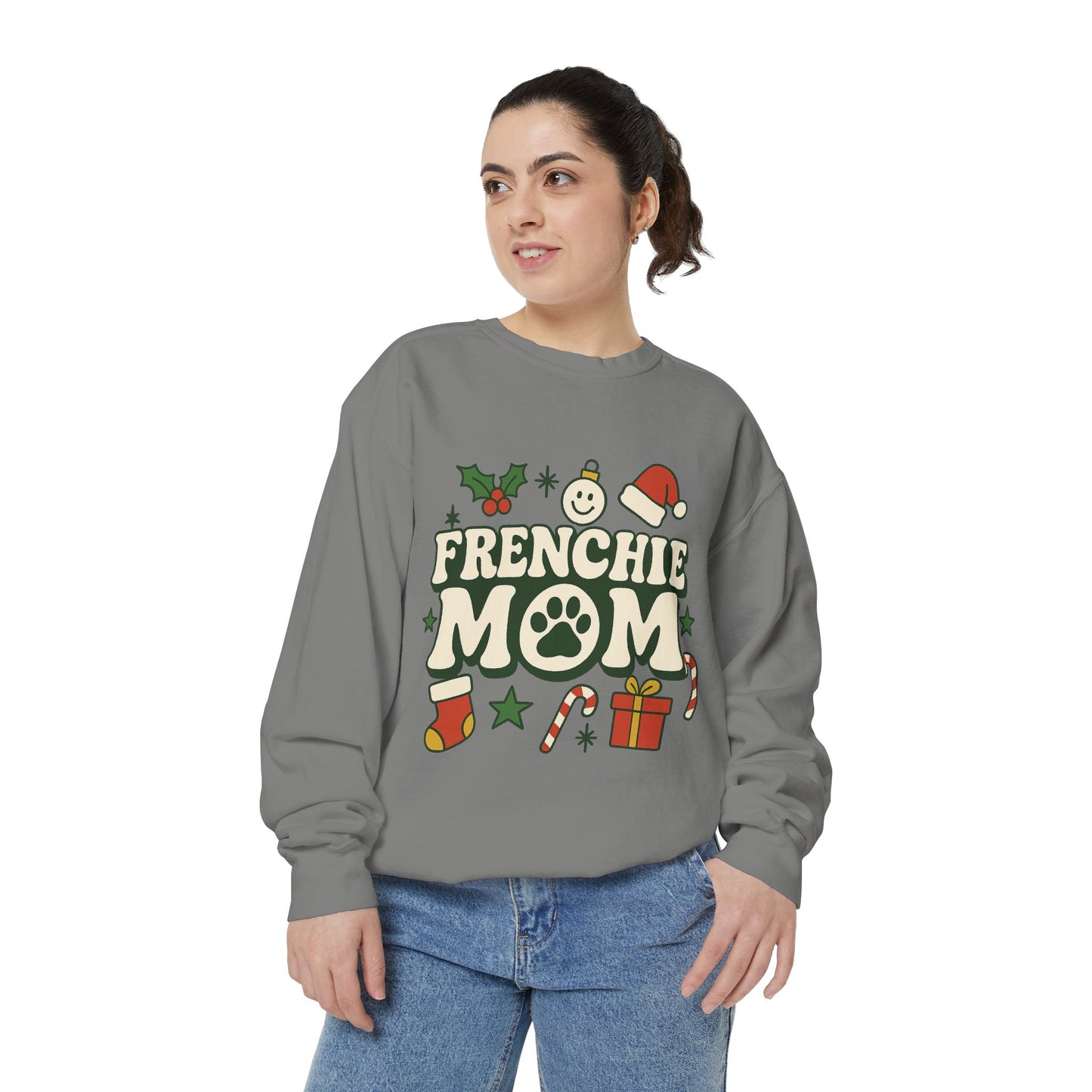 Frenchie Mom Christmas Sweatshirt | Holiday Dog Mom Pullover | Cute French Bulldog Crewneck | Festive Dog Lover Gift Sweater