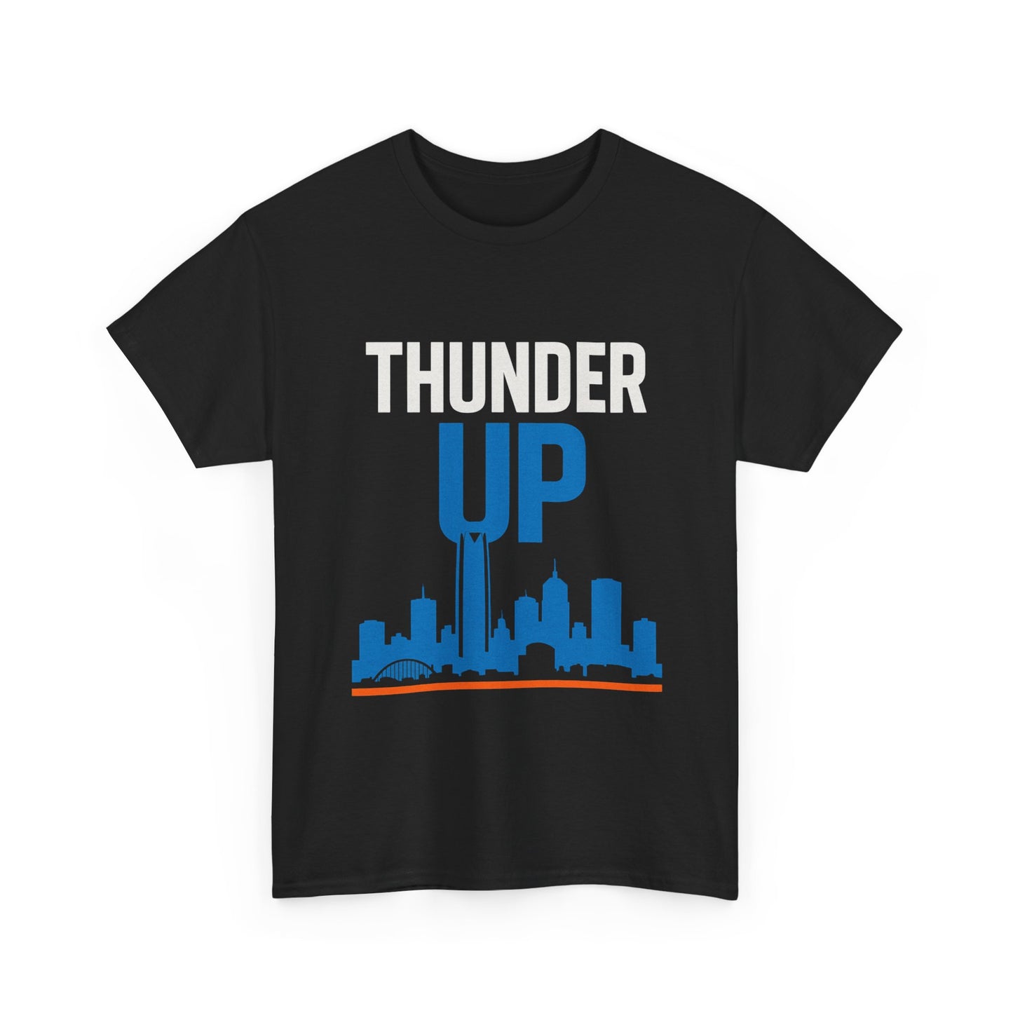 Thunder Up Oklahoma City Skyline Shirt – OKC Basketball Fan Tee, Blue & Orange City Skyline Graphic, Oklahoma Hoops Spirit Wear, Game Day T-Shirt