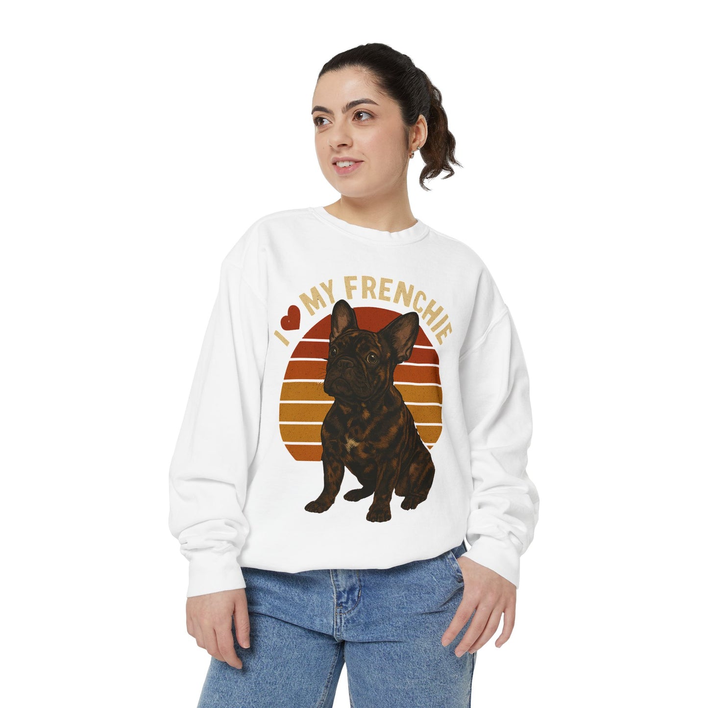 I Love My Frenchie Sweatshirt | Retro Merle French Bulldog Pullover | Vintage Dog Lover Crewneck | Frenchie Mom & Dad Gift