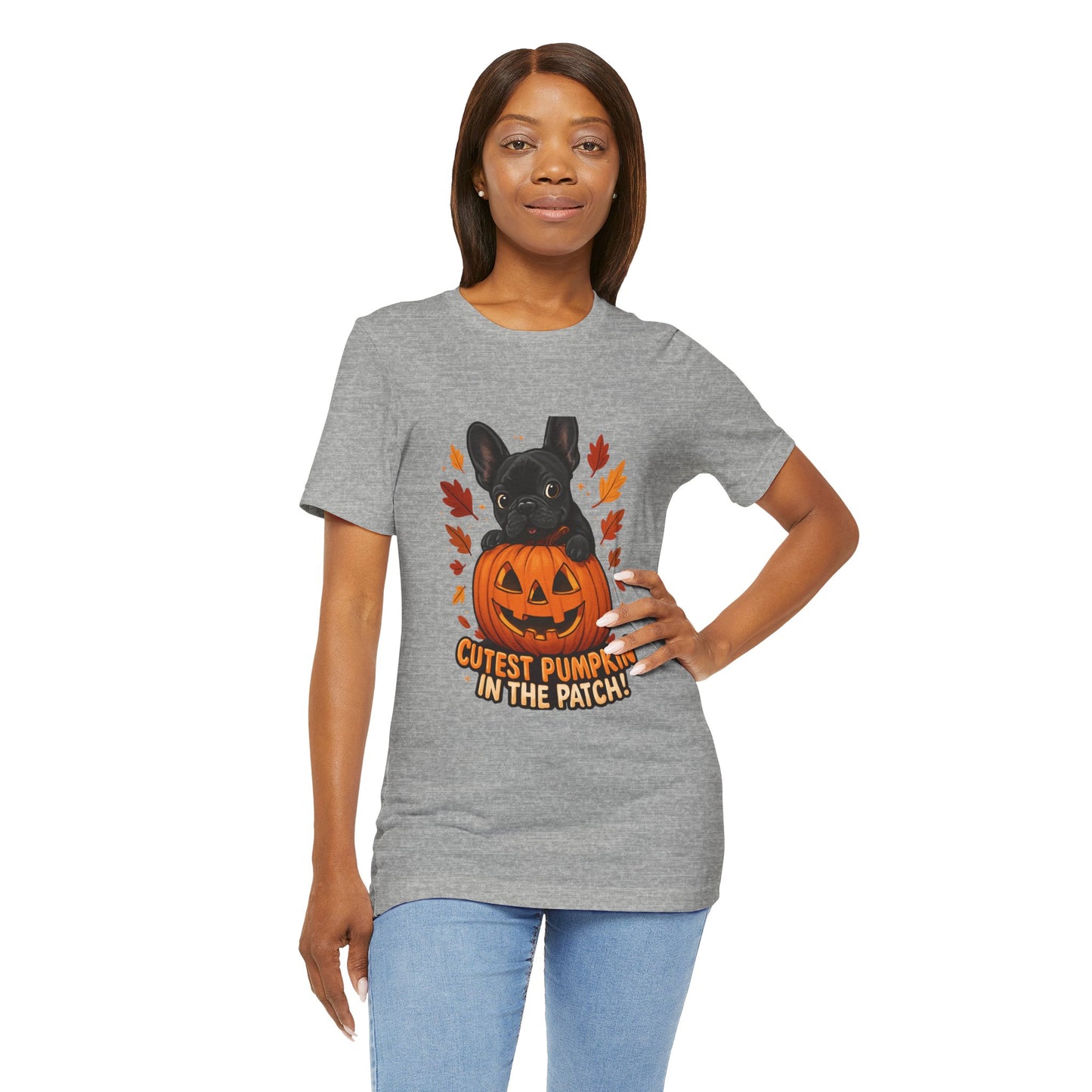 Cutest Pumpkin in the Patch Frenchie T-Shirt | Halloween Dog Lover Tee | Fall French Bulldog Shirt | Cute Pumpkin Patch Graphic Tee