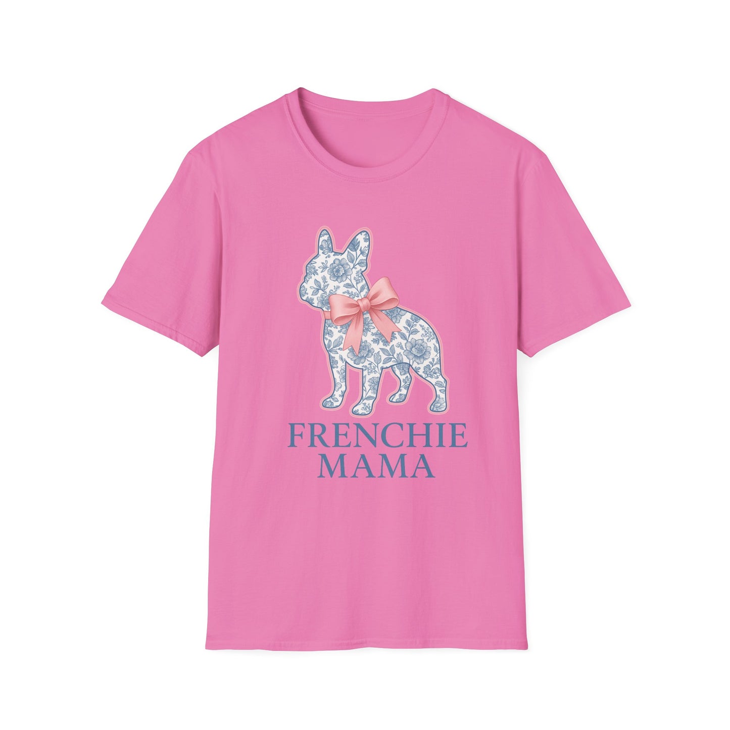Frenchie Mama Shirt – Floral French Bulldog Silhouette Tee with Pink Bow, Dog Mom Gift, Cute Frenchie Lover T-Shirt, Pastel Dog Mom Apparel