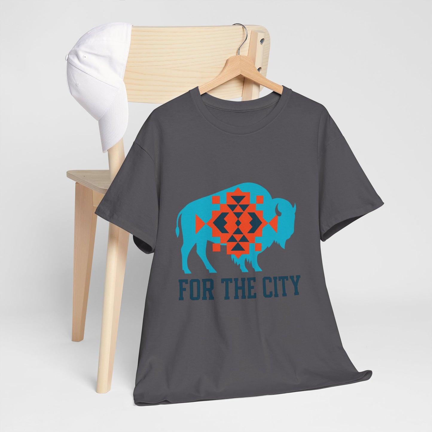 For The City Tribal Bison T-Shirt | Oklahoma Pride Tee | Blue & Orange Southwestern Bison Graphic | OKC Fan Inspired Shirt | Local Oklahoma Gift