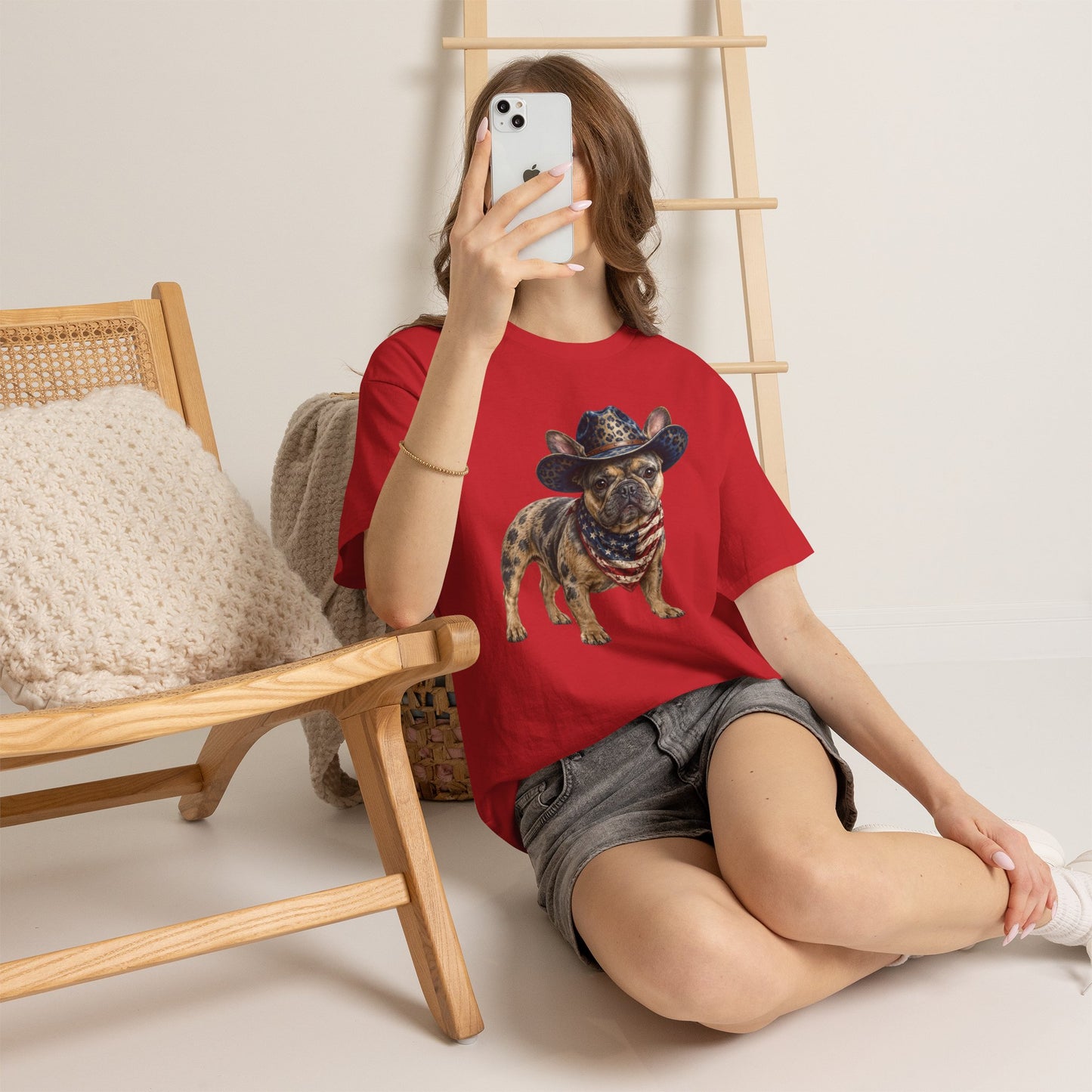 Patriotic Merle French Bulldog Shirt, Cowboy Frenchie Tee, American Flag Bandana Dog Shirt, Fourth of July French Bulldog Gift