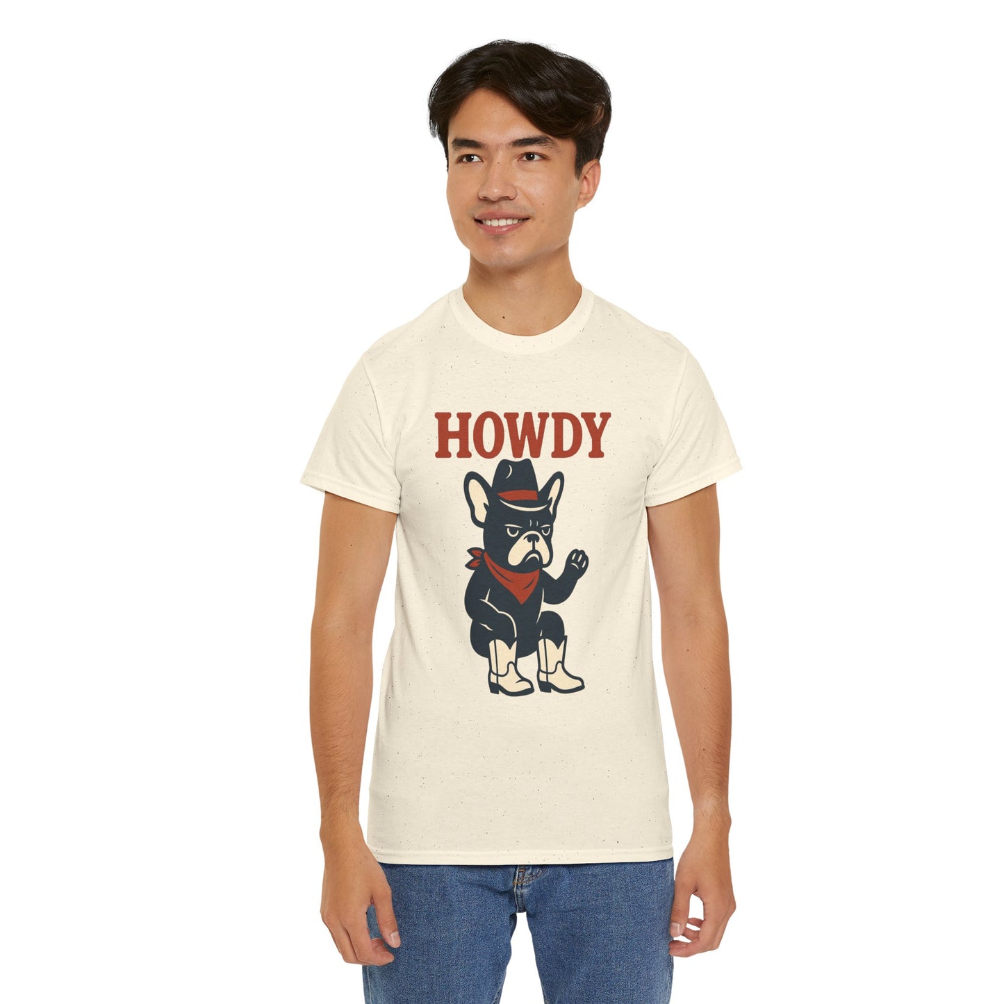 Howdy Frenchie T-Shirt | Cowboy French Bulldog Tee | Western Dog Lover Shirt | Cute Rodeo Pet Gift | Funny Frenchie Cowboy Graphic Tee