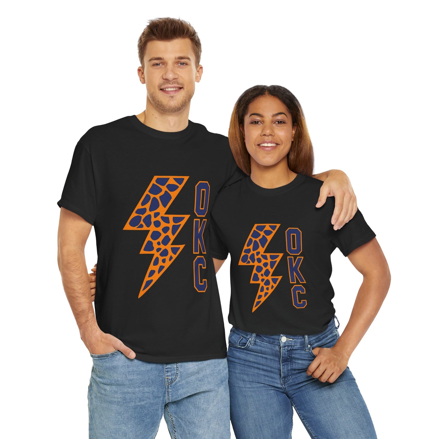OKC Leopard Lightning Bolt T-Shirt | Oklahoma City Basketball | Blue & Orange Game Day Tee