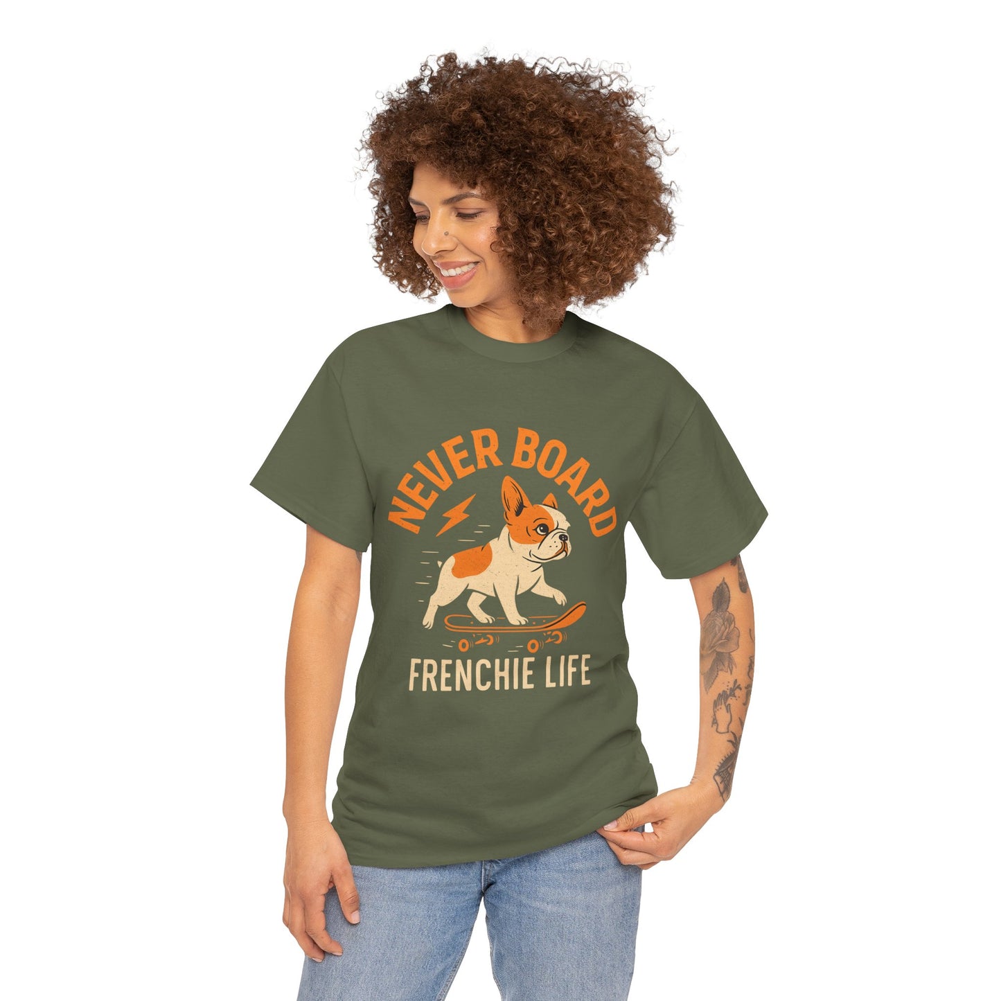 Never Board Frenchie Life T-Shirt | Funny Skateboard Dog Tee | French Bulldog Graphic Shirt | Cool Pet Lover Gift
