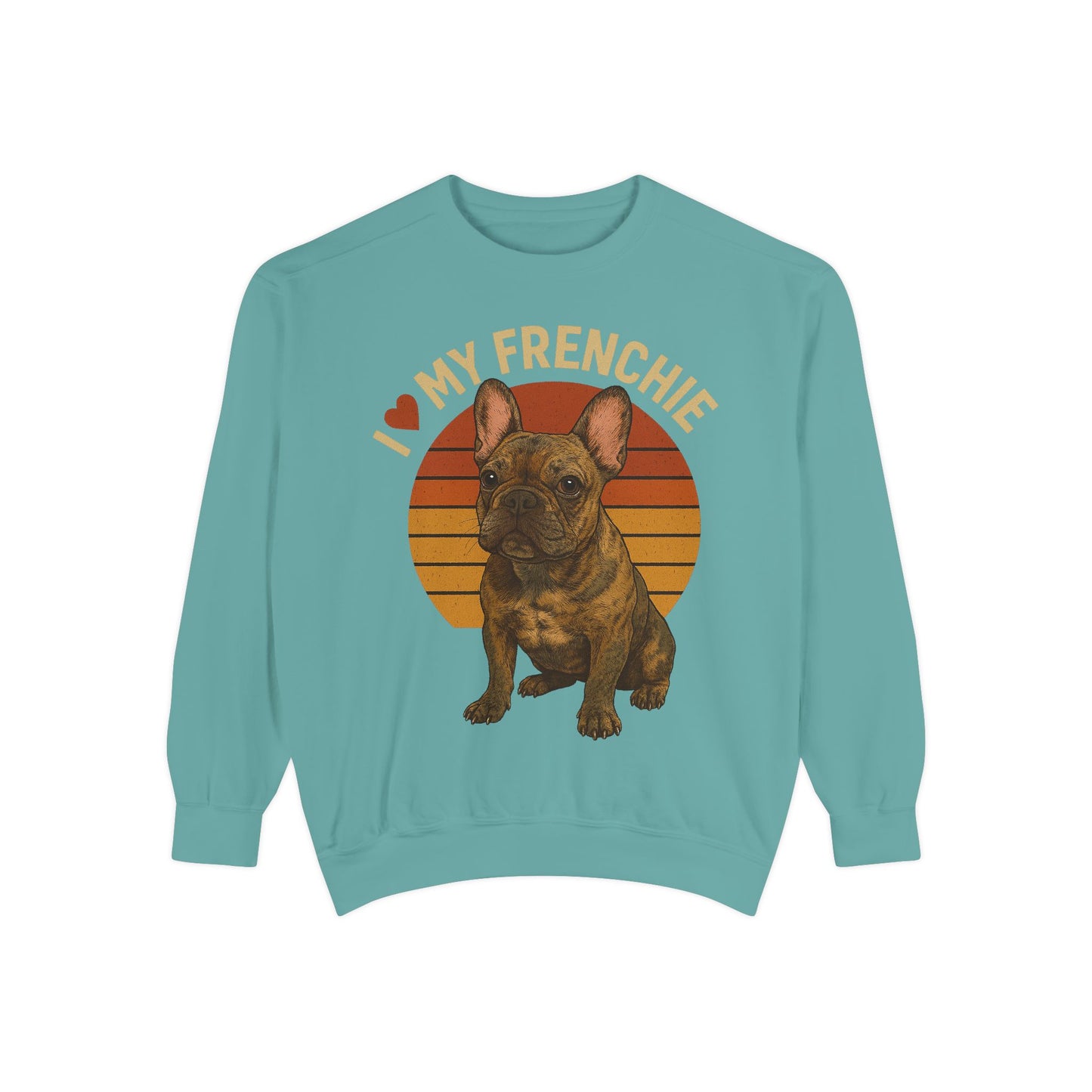 I Love My Frenchie Sweatshirt | Brindle French Bulldog Pullover | Retro Dog Lover Crewneck | Vintage Frenchie Mom & Dad Gift