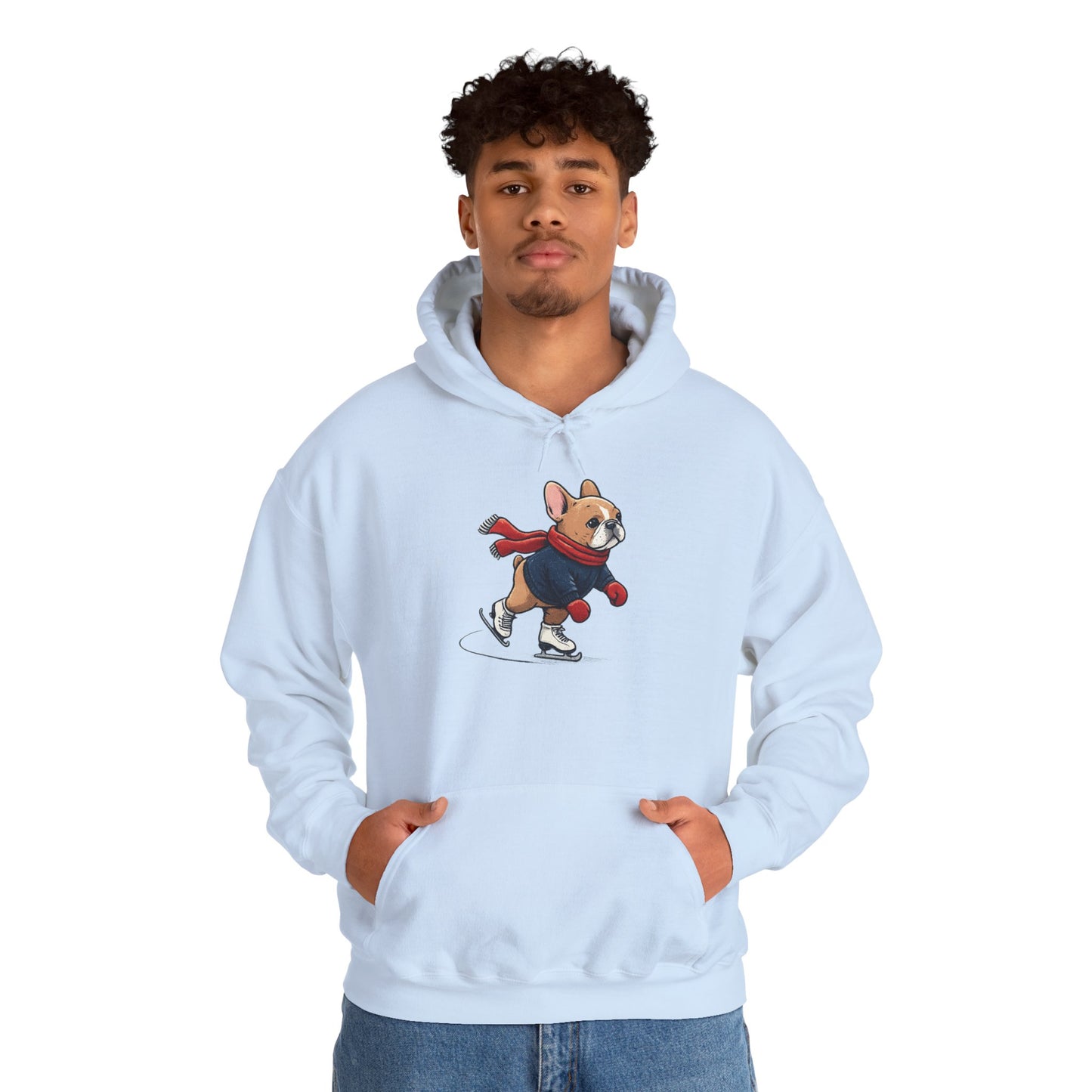 Ice Skating Frenchie Hoodie – Cute Winter French Bulldog Sweatshirt, Holiday Dog Lover Gift, Cozy Skating Pup Hoodie, Frenchie Christmas Hoodie