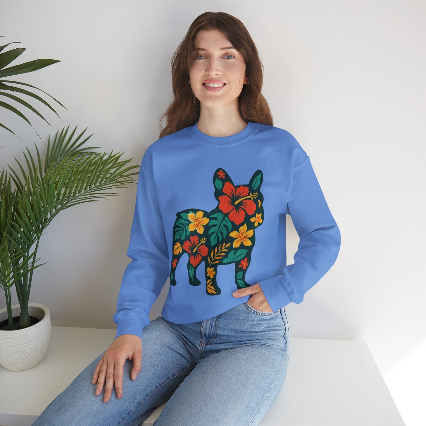 Hawaiian French Bulldog Sweatshirt | Tropical Floral Frenchie Sweater | Summer Dog Lover Gift | Cute Floral Frenchie Pullover