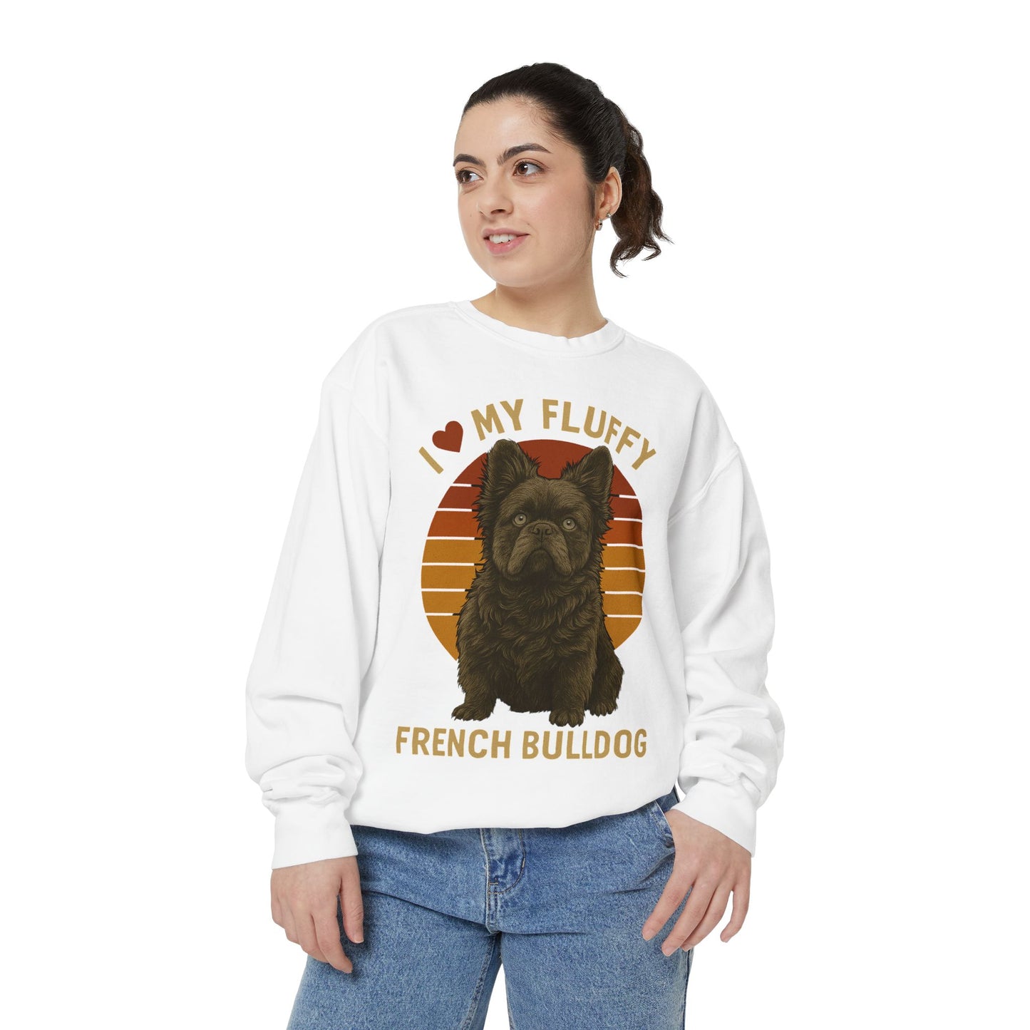 Fluffy French Bulldog Sweatshirt – I Love My Fluffy Frenchie Pullover, Retro Dog Lover Sweater, Cute Fluffy Frenchie Gift for Women & Men