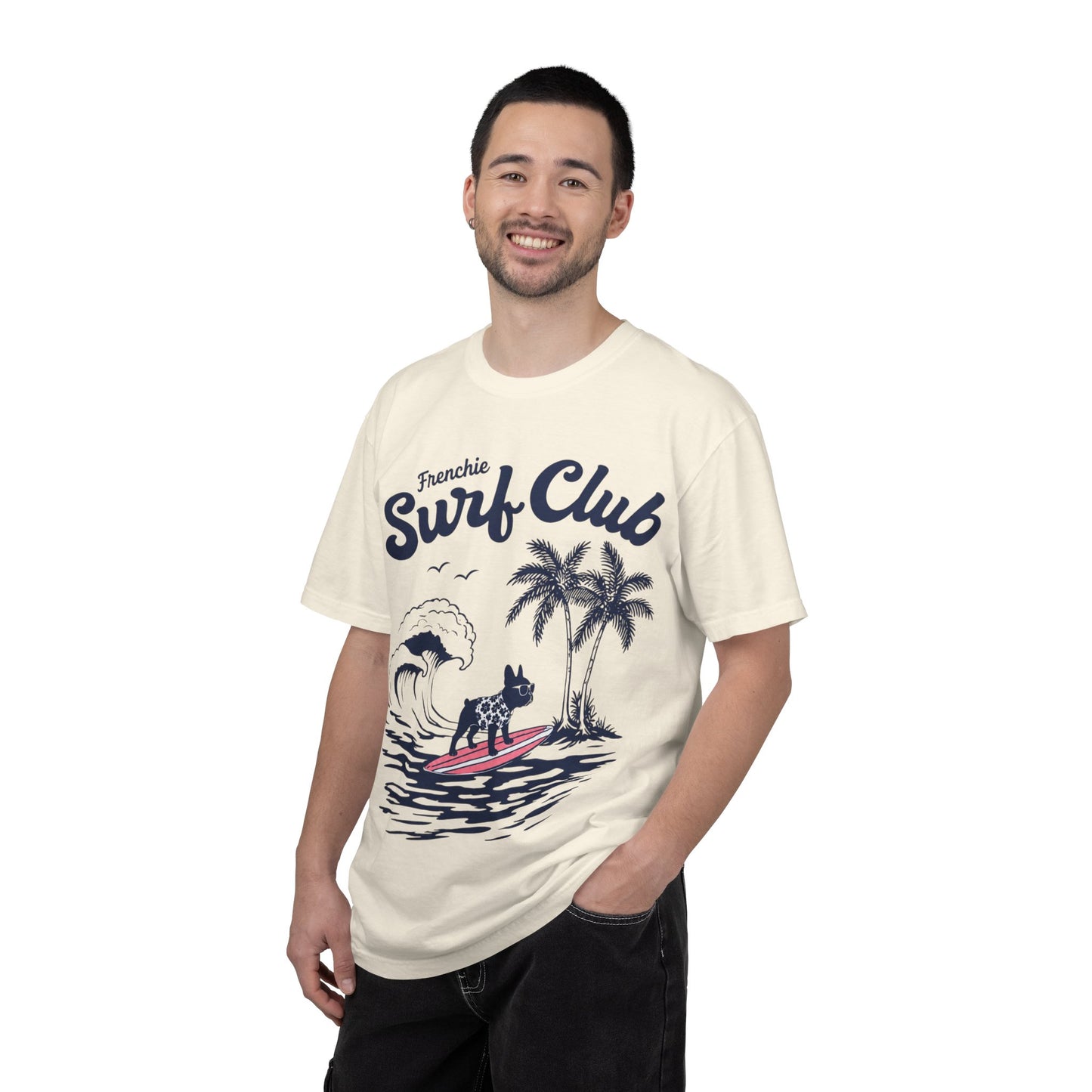 Frenchie Surf Club Shirt, Surfing French Bulldog Tee, Beach Frenchie Shirt, Summer Dog Lover Shirt, Coastal French Bulldog Gift