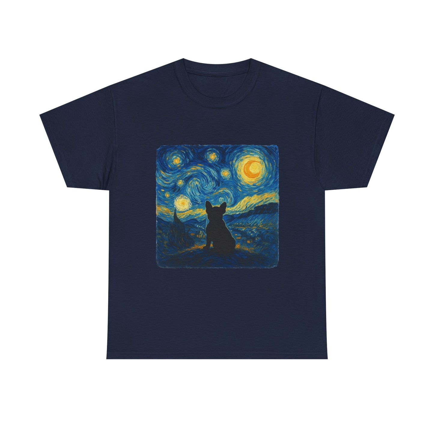 Starry Night Frenchie T-Shirt – Van Gogh Inspired French Bulldog Tee, Artistic Dog Lover Shirt, Unique Gift for Pet Moms & Dads