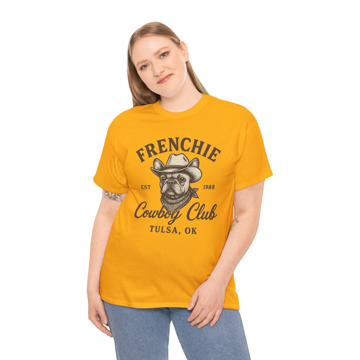 Frenchie Cowboy Club T-Shirt | Western French Bulldog Tee | Tulsa Oklahoma Dog Lover Shirt | Vintage Cowboy Graphic | Country Pet Gift