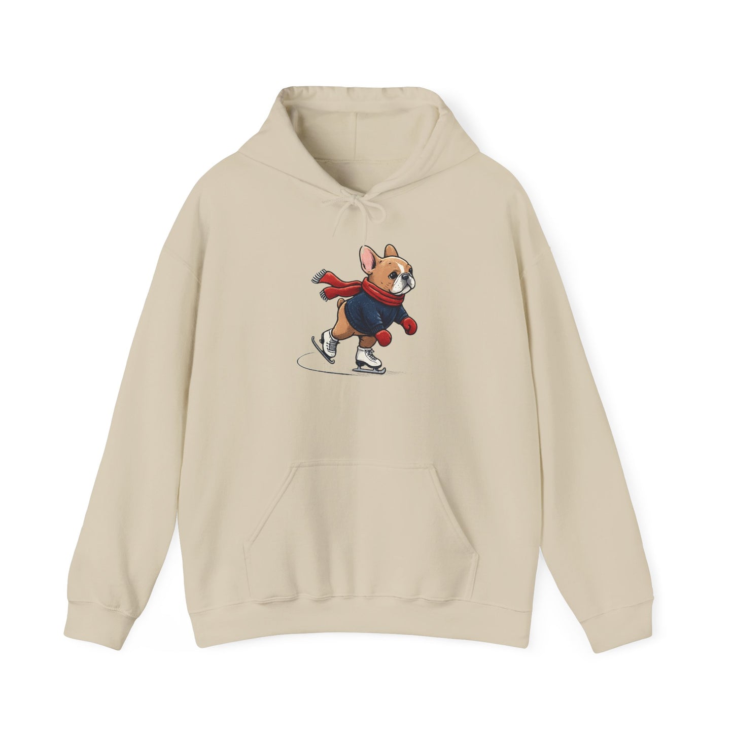 Ice Skating Frenchie Hoodie – Cute Winter French Bulldog Sweatshirt, Holiday Dog Lover Gift, Cozy Skating Pup Hoodie, Frenchie Christmas Hoodie