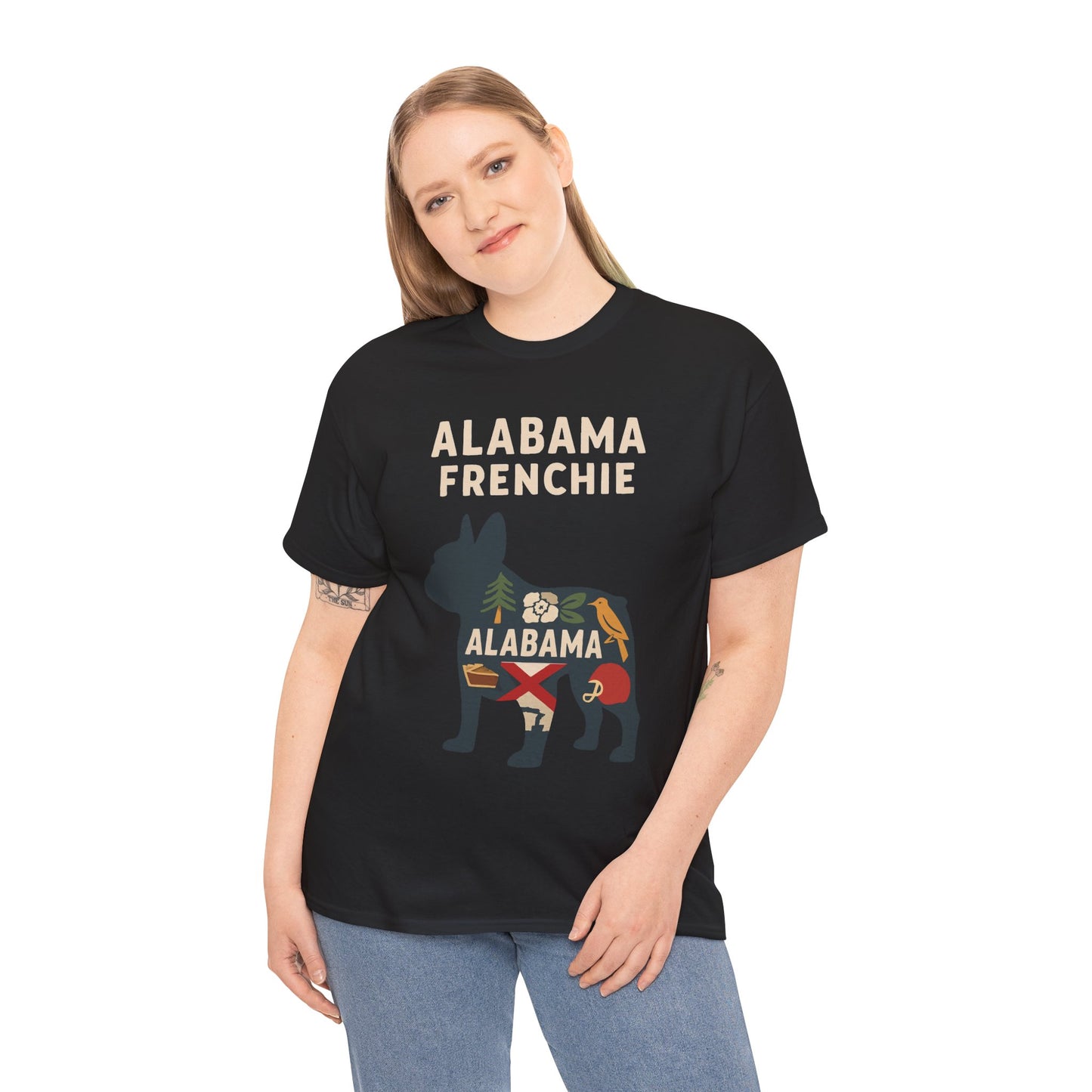 Alabama Frenchie T-Shirt – French Bulldog State Pride Tee, Retro Alabama Dog Lover Shirt, Southern Frenchie Gift for Pet Lovers