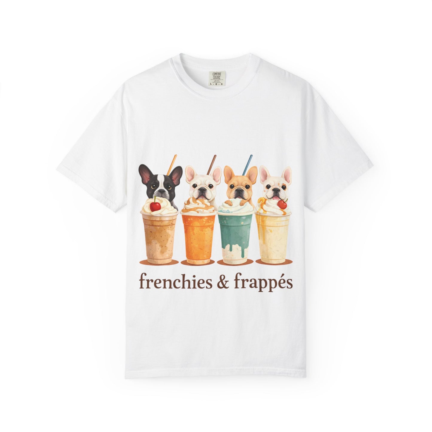 Frenchies & Frappés Shirt, French Bulldog Coffee Shirt, Cute Frenchie Café Tee, Coffee Lover Dog Shirt, Dog Mom Gift, French Bulldog Graphic Tee