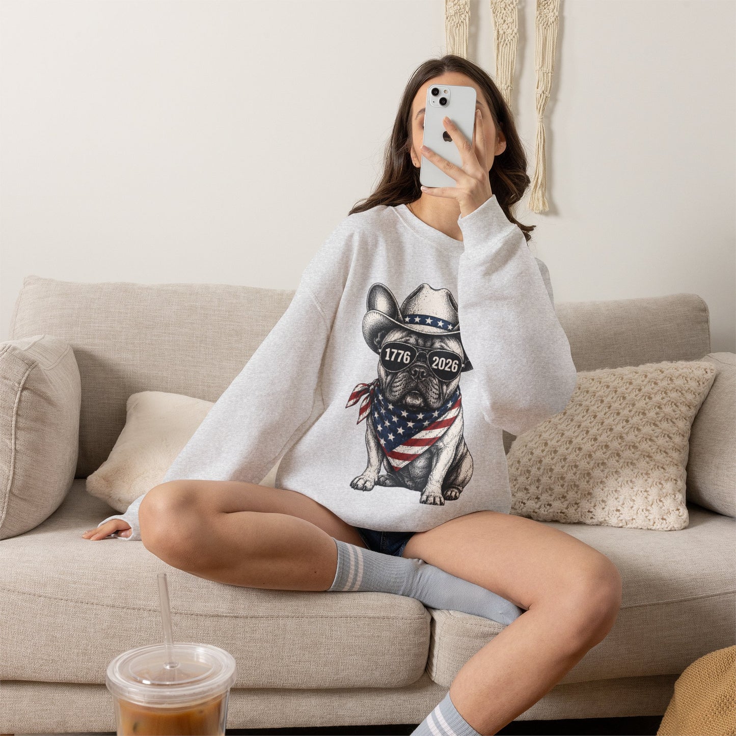 America 250 French Bulldog Sweatshirt, Patriotic Frenchie Crewneck, 1776 2026 USA Anniversary Sweatshirt, Fourth of July Dog Lover Gift