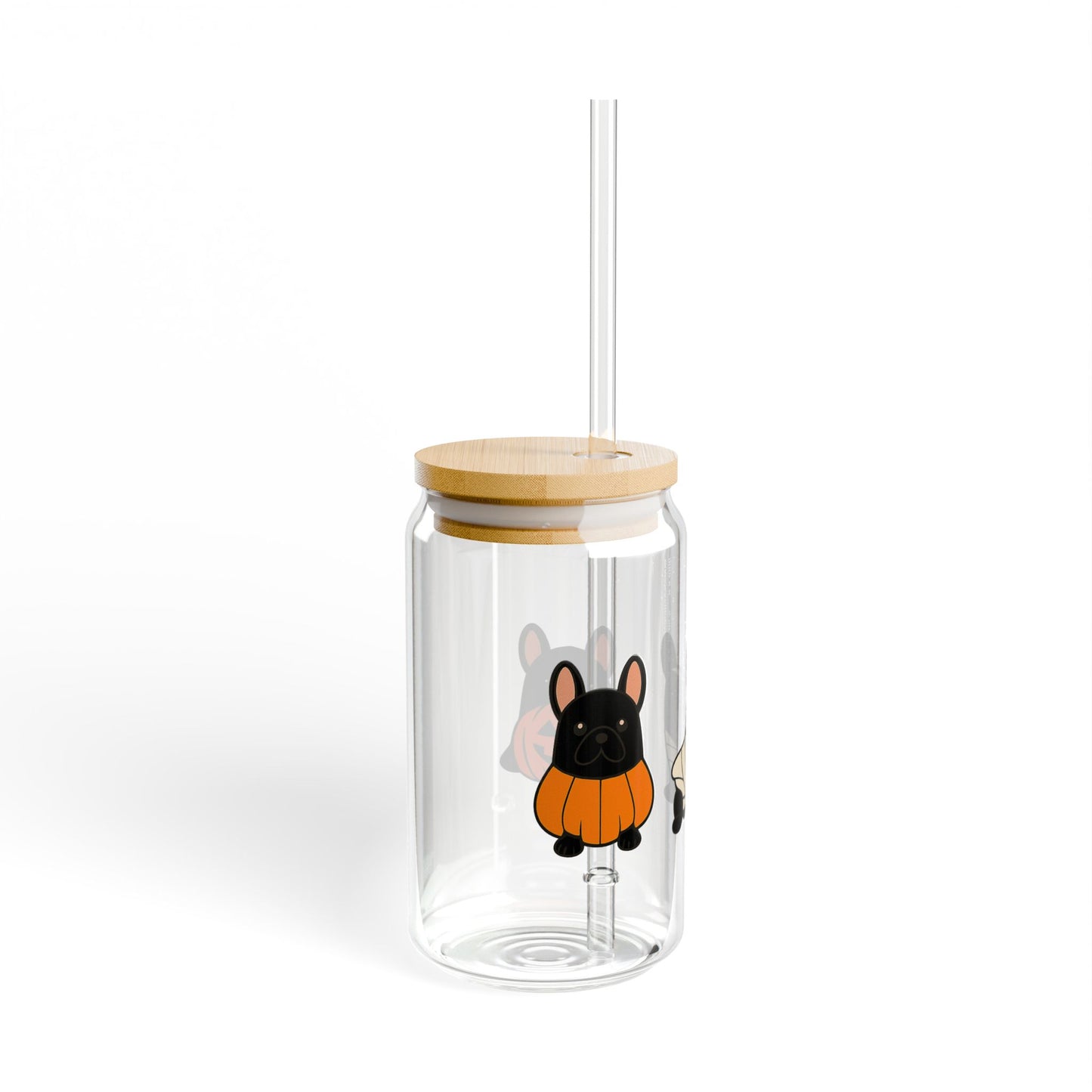 Sipper Glass - Frenchie Halloween Pumpkins Design, 16oz