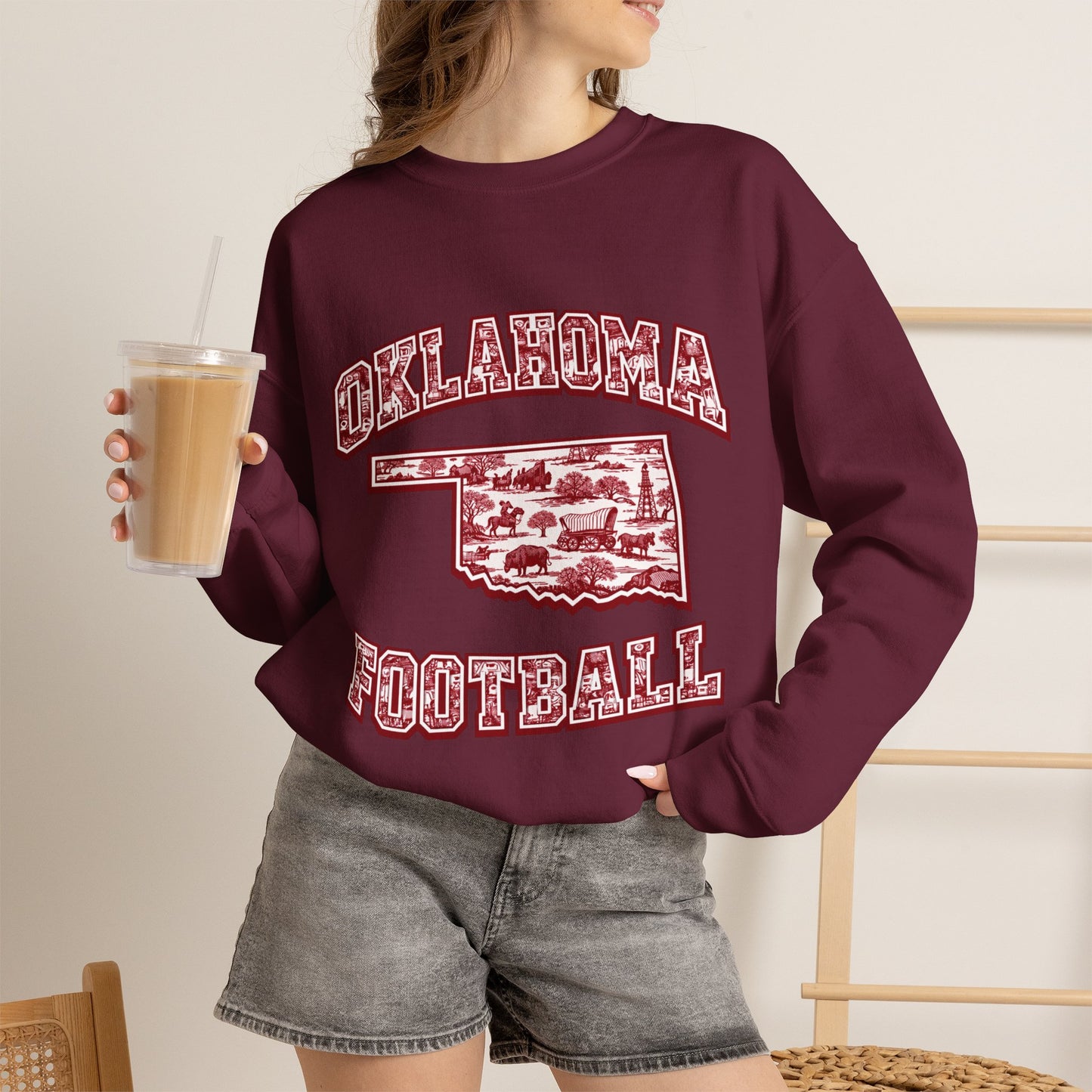 Oklahoma Football Sweatshirt, Oklahoma State Toile Crewneck, Crimson Game Day Sweatshirt, Oklahoma Fan Gift, Vintage Football Crewneck, sooner