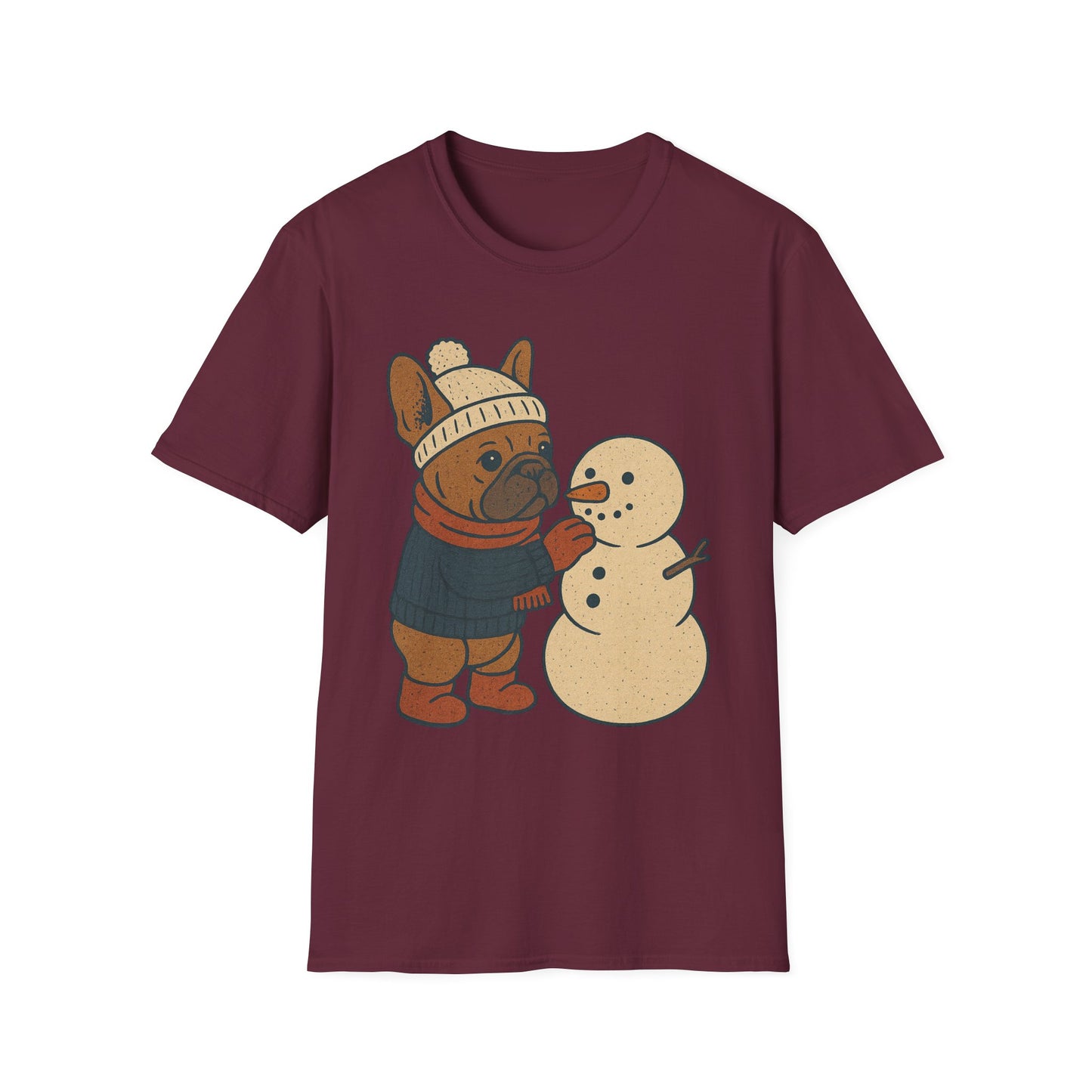 French Bulldog Snowman T-Shirt • Cute Winter Frenchie Tee • Holiday Dog Lover Shirt • Christmas Pup Graphic • Cozy Winter Pet Lover Gift