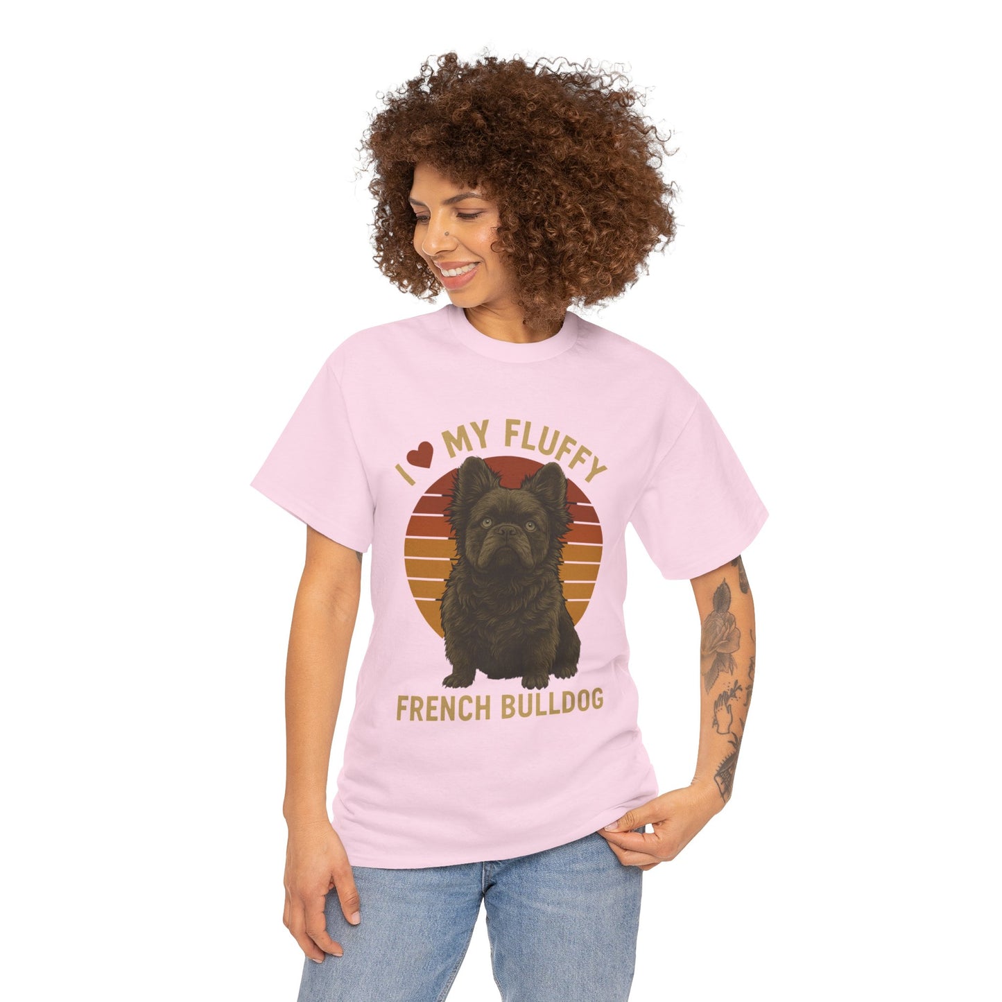 I Love My Fluffy French Bulldog Shirt – Cute Fluffy Frenchie Mom Tee – Retro Sunset Dog Lover Gift – Fluffy Frenchie Owner Present – Pet Parent T-Shirt