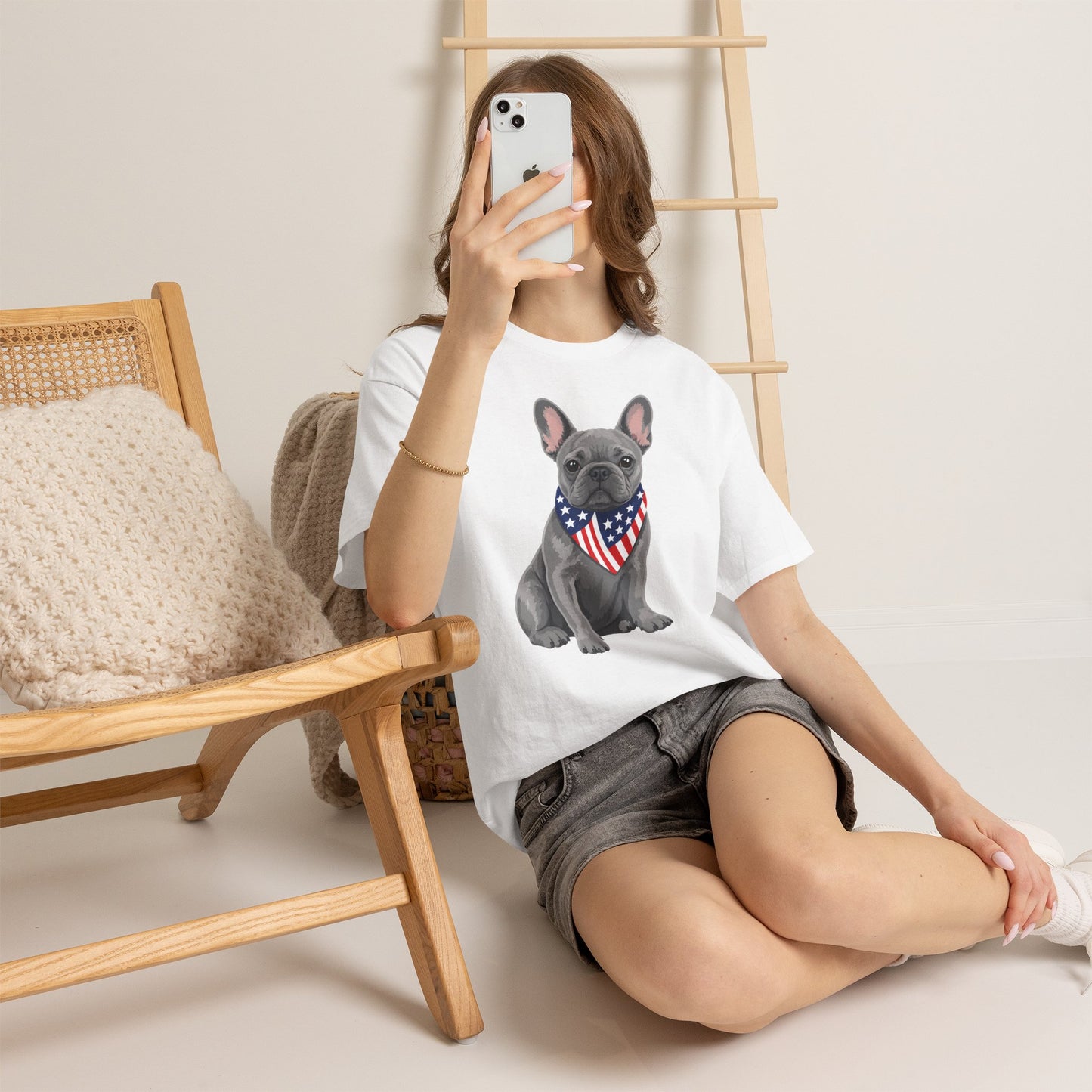 Patriotic French Bulldog Shirt, Blue Frenchie American Flag Bandana Tee, Fourth of July Dog Lover Shirt, USA French Bulldog Gift