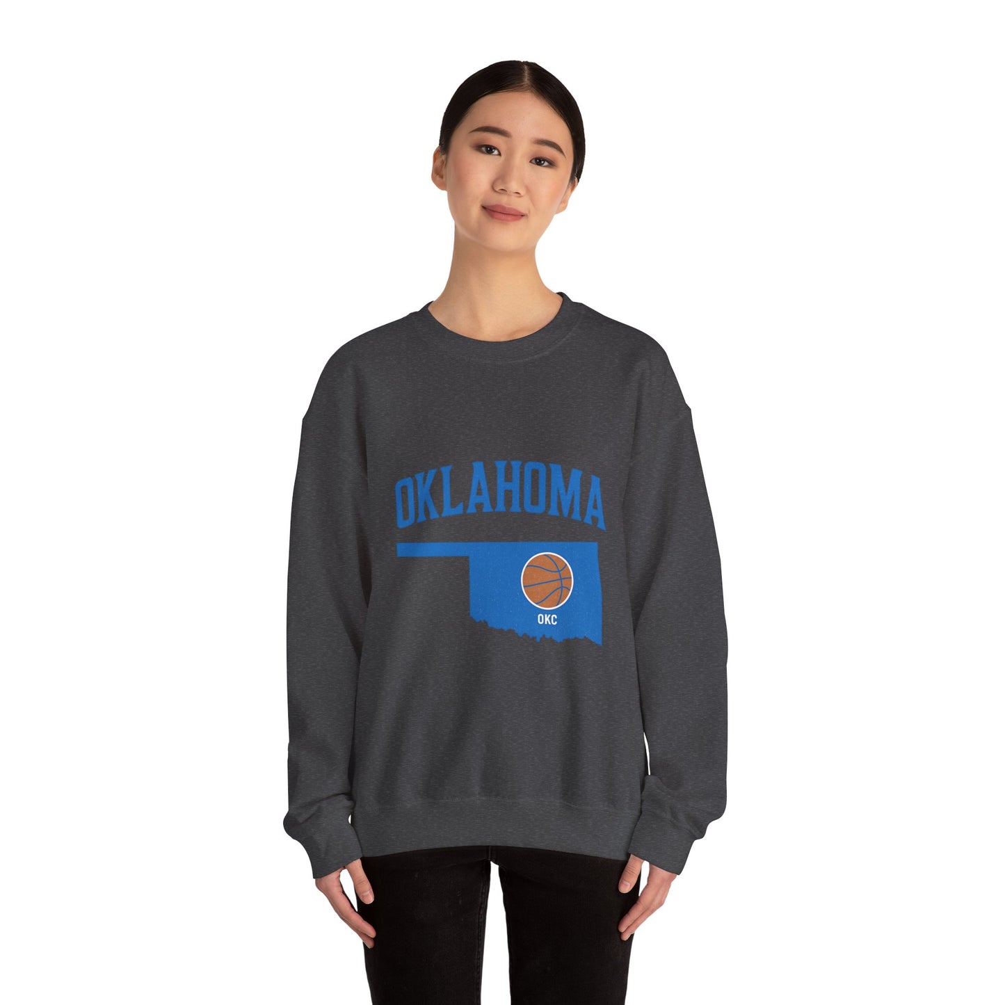 Oklahoma Basketball Sweatshirt | OKC State Outline Pullover | Blue and Orange Game Day Crewneck | Retro Oklahoma Sports Sweater