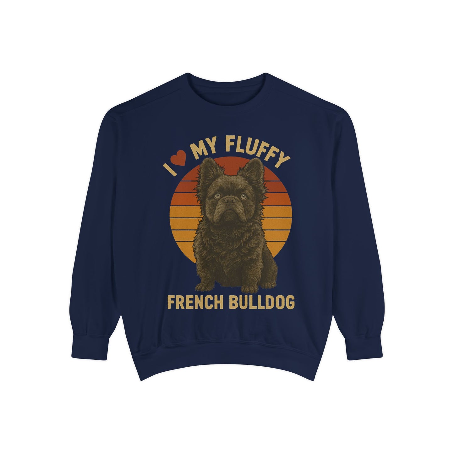 Fluffy French Bulldog Sweatshirt – I Love My Fluffy Frenchie Pullover, Retro Dog Lover Sweater, Cute Fluffy Frenchie Gift for Women & Men