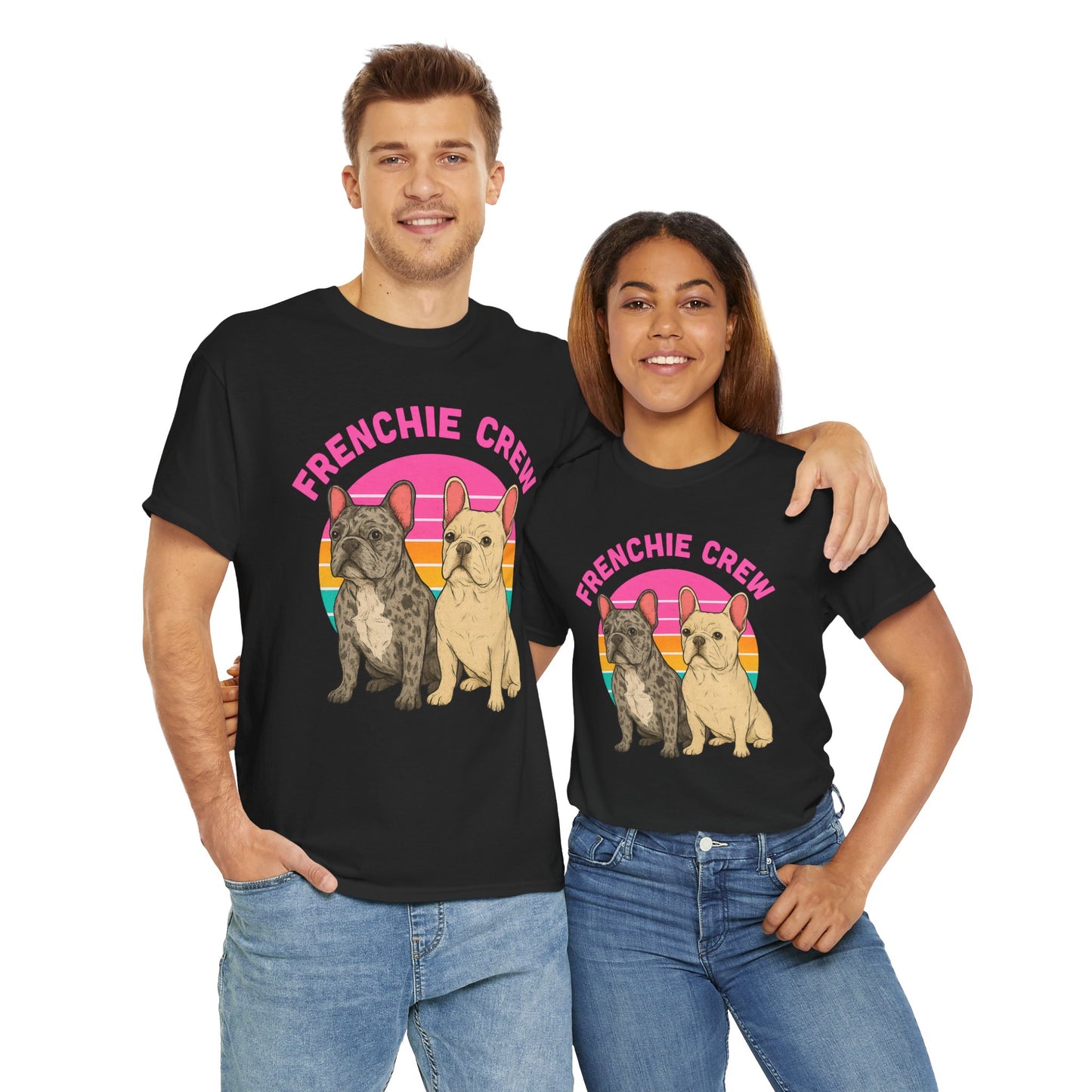 Frenchie Crew T-Shirt | Retro French Bulldog Tee | Merle & Cream Frenchie Dog Lover Shirt | Cute Gift for Frenchie Moms & Dads