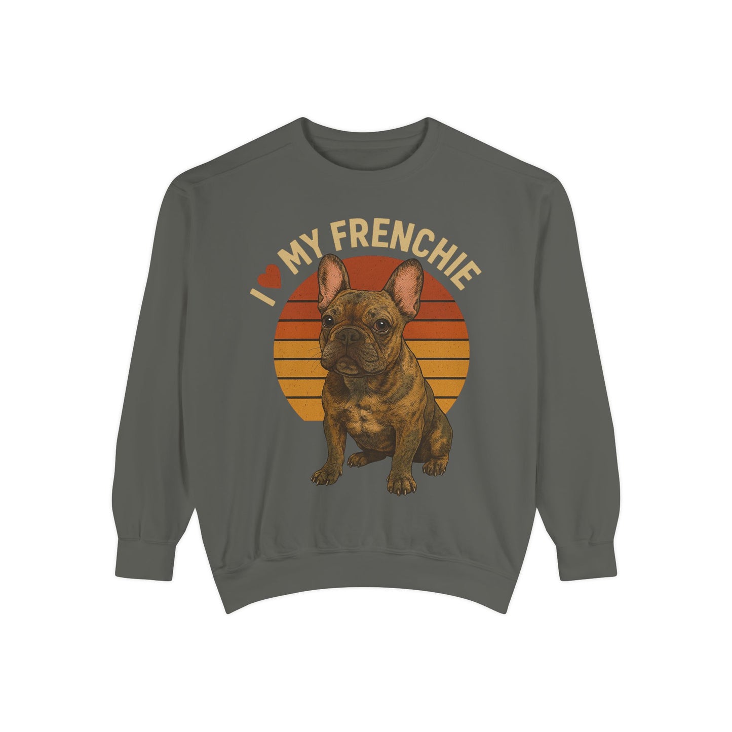 I Love My Frenchie Sweatshirt | Brindle French Bulldog Pullover | Retro Dog Lover Crewneck | Vintage Frenchie Mom & Dad Gift